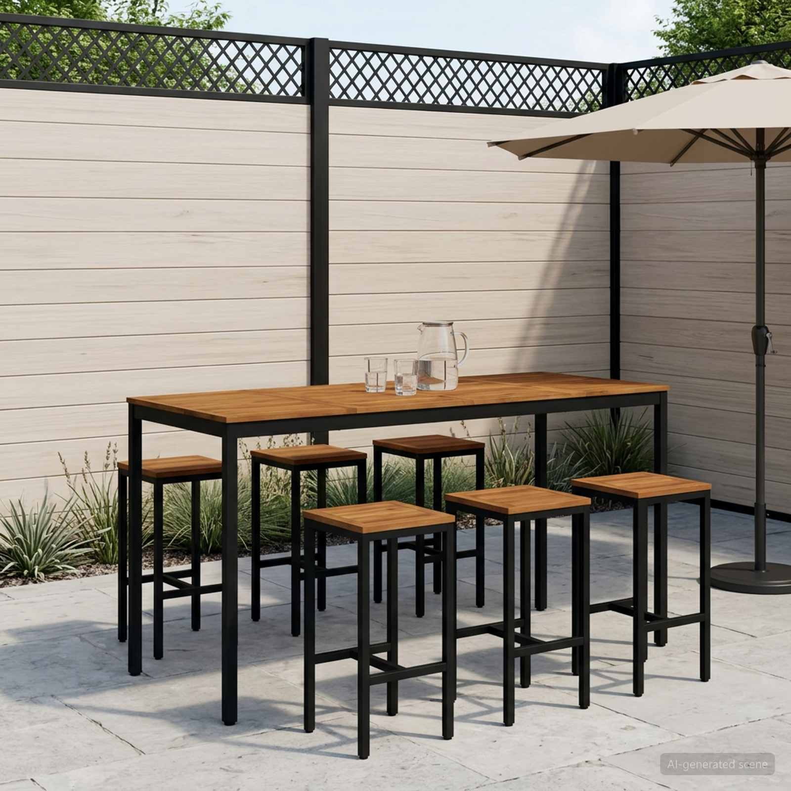 Garden Bar Table Natural and Black 196 x 80.5 x 105 cm