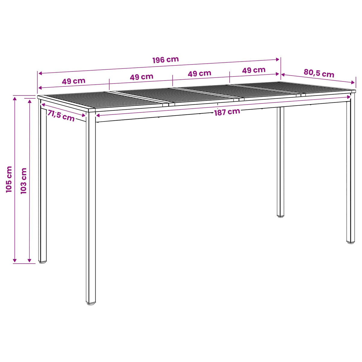 Garden Bar Table Natural and Black 196 x 80.5 x 105 cm