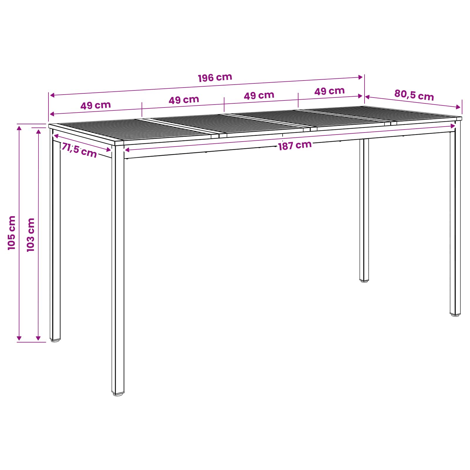 Garden Bar Table Natural and Black 196 x 80.5 x 105 cm