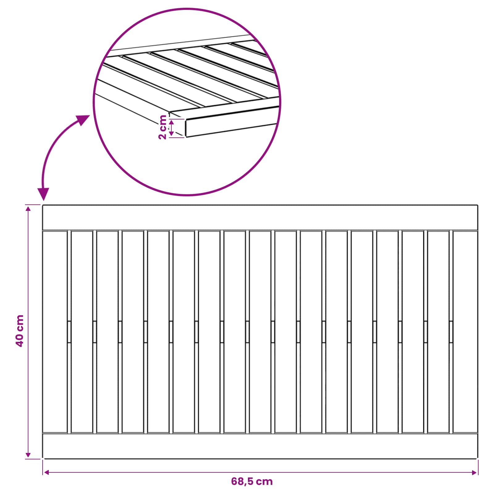 Table Top 68.5 x 40 x 2 cm Rectangular Solid Acacia Wood