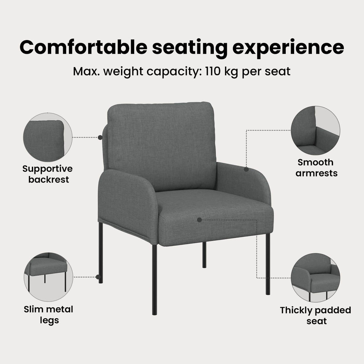 Sofas with Cushion 55cm Dark Grey Plywood