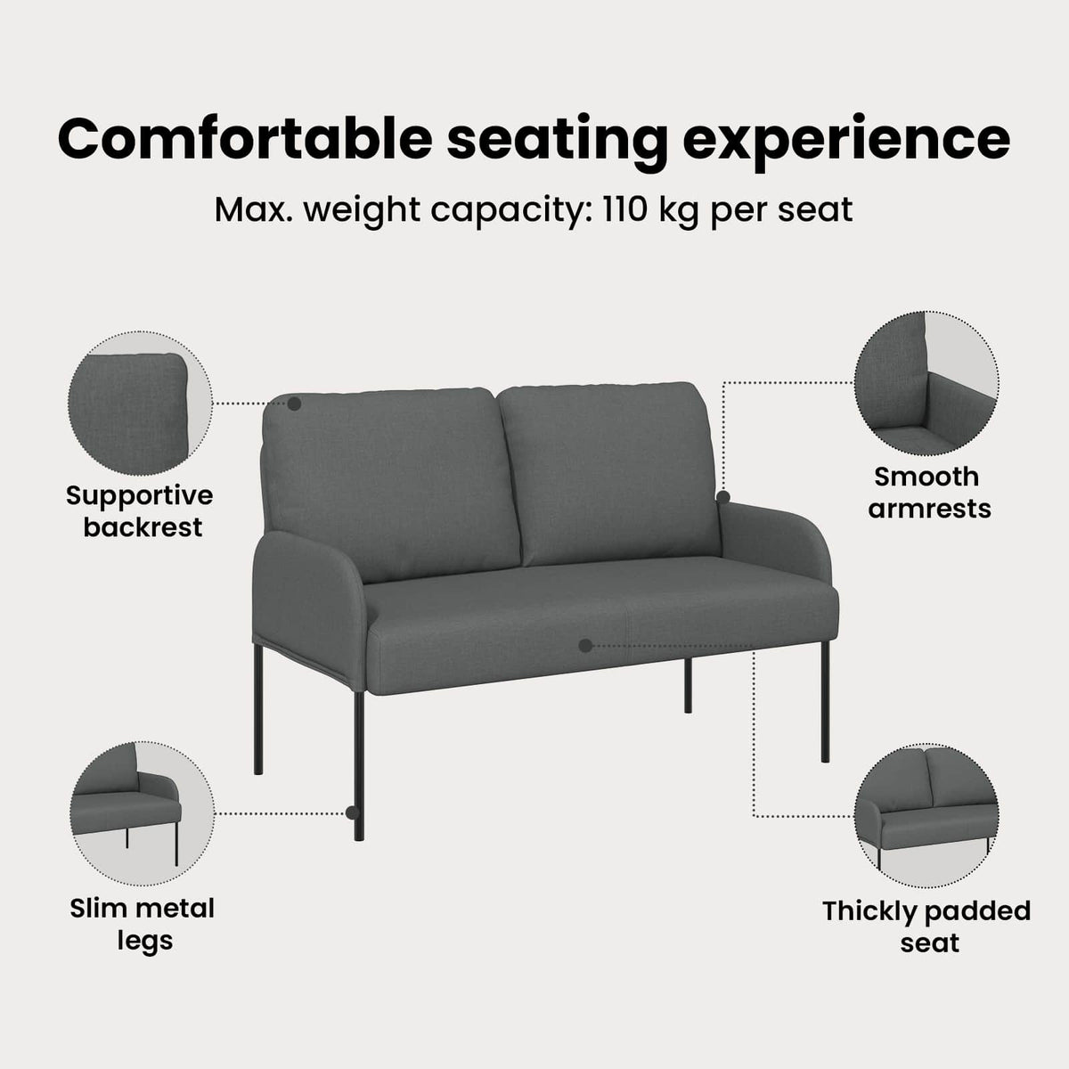 Sofas with Cushion 110cm Dark Grey Plywood