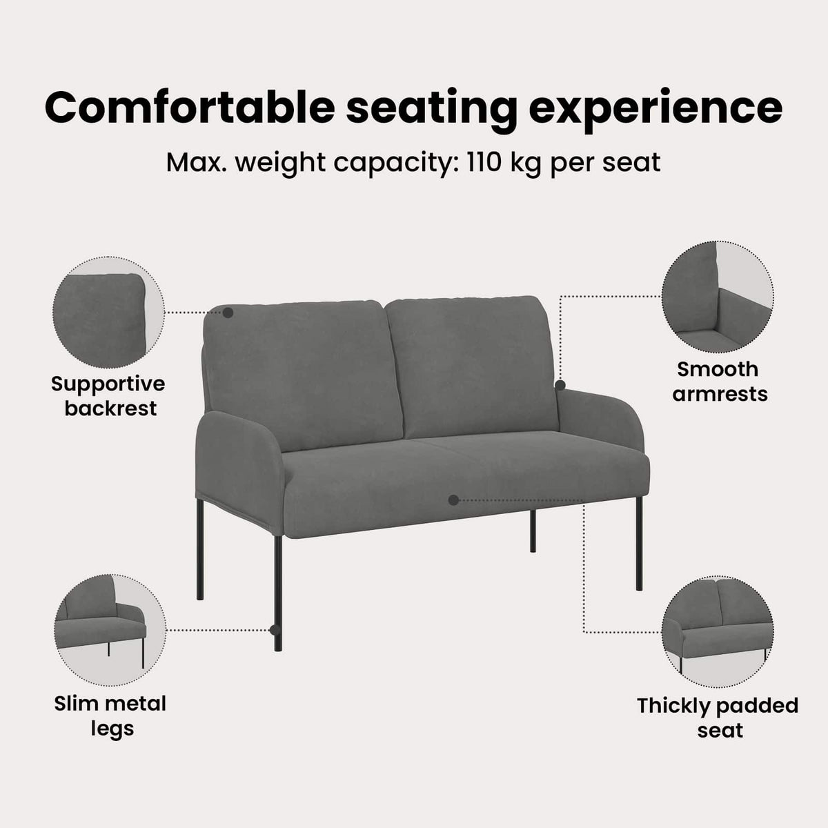 Sofas with Cushion 110cm Dark Grey Plywood