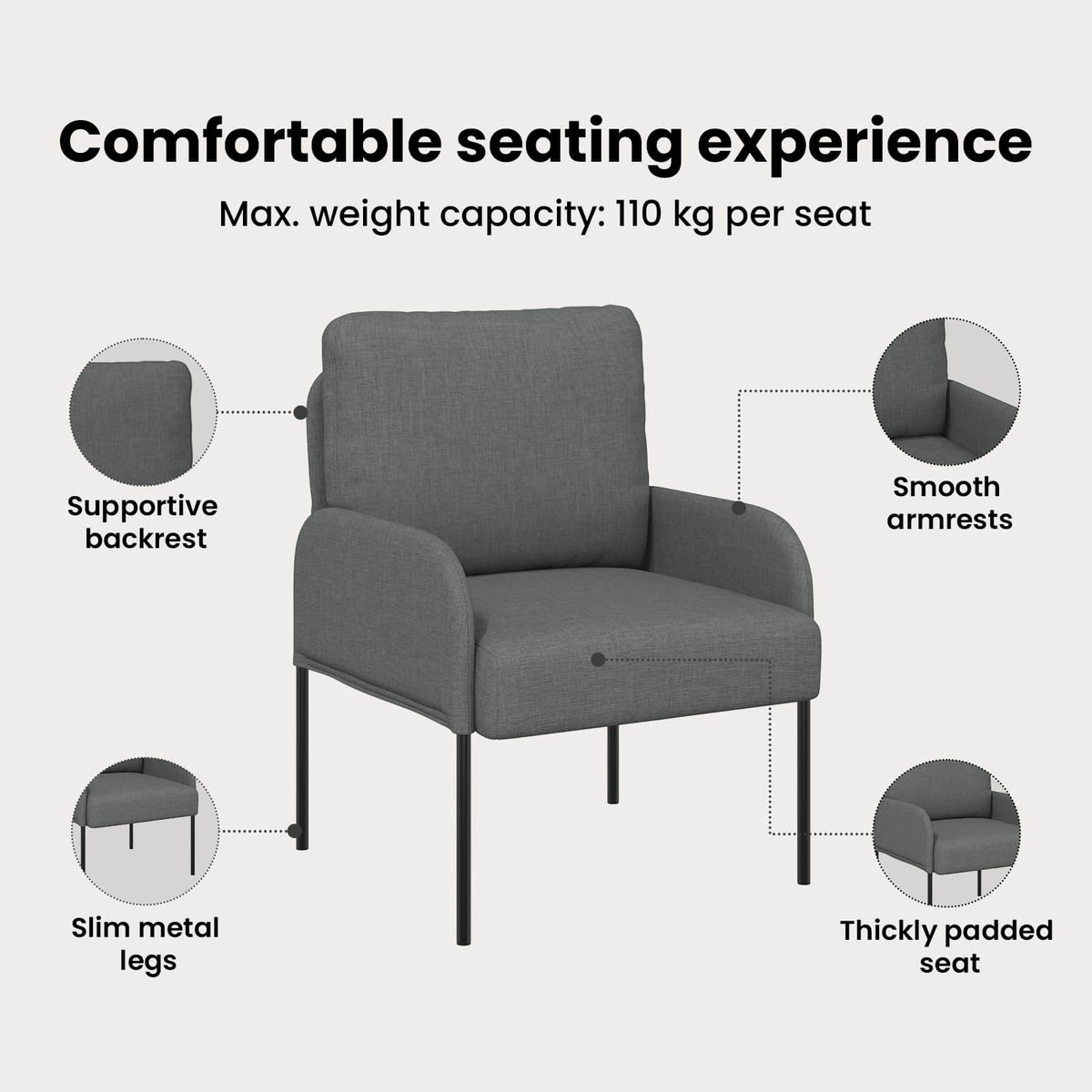 Sofa Sets with Cushion 3 pcs Dark Grey 115 x 56 x 80 cm Plywood