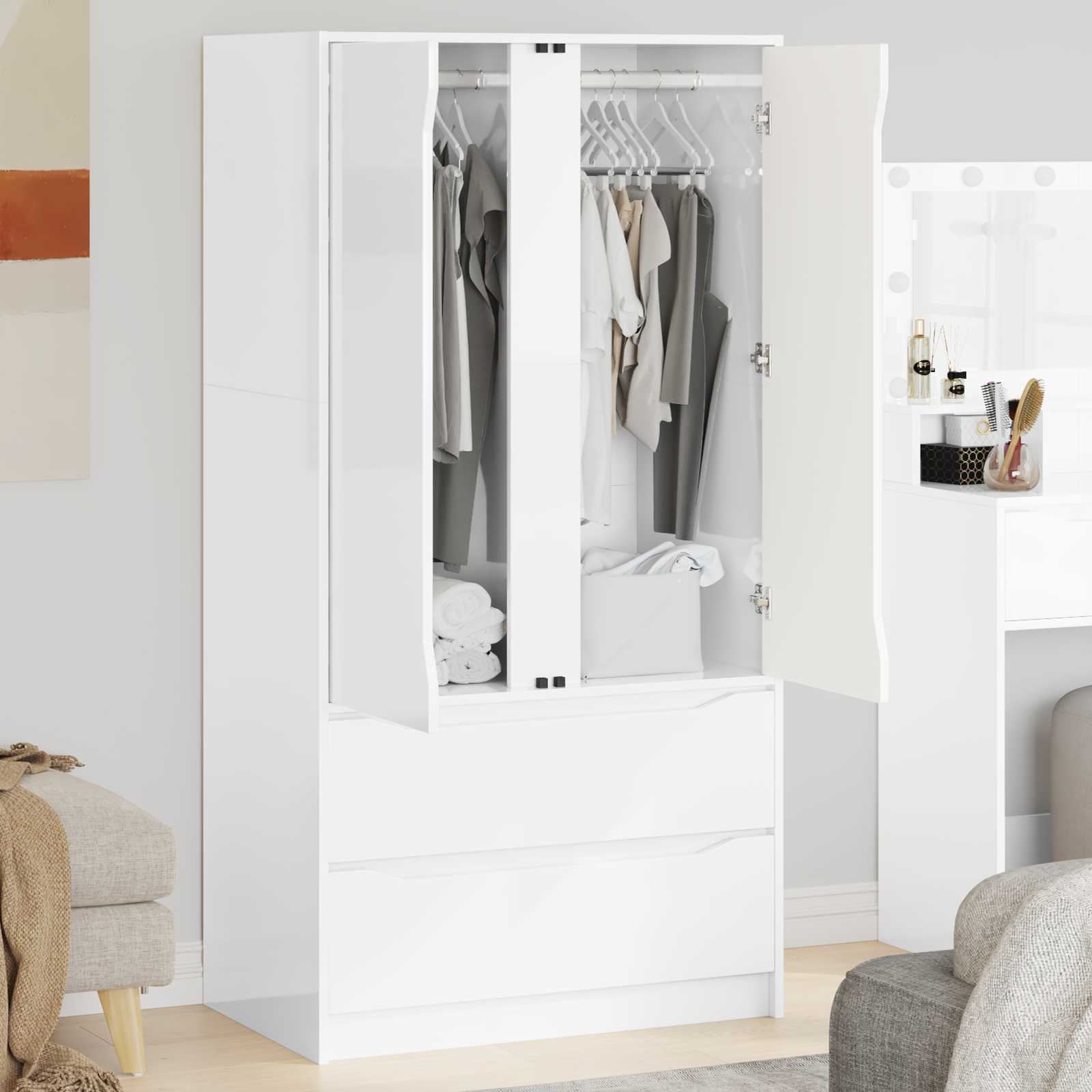 Wardrobe High Gloss White 79.5 x 49 x 156 cm Engineered Wood