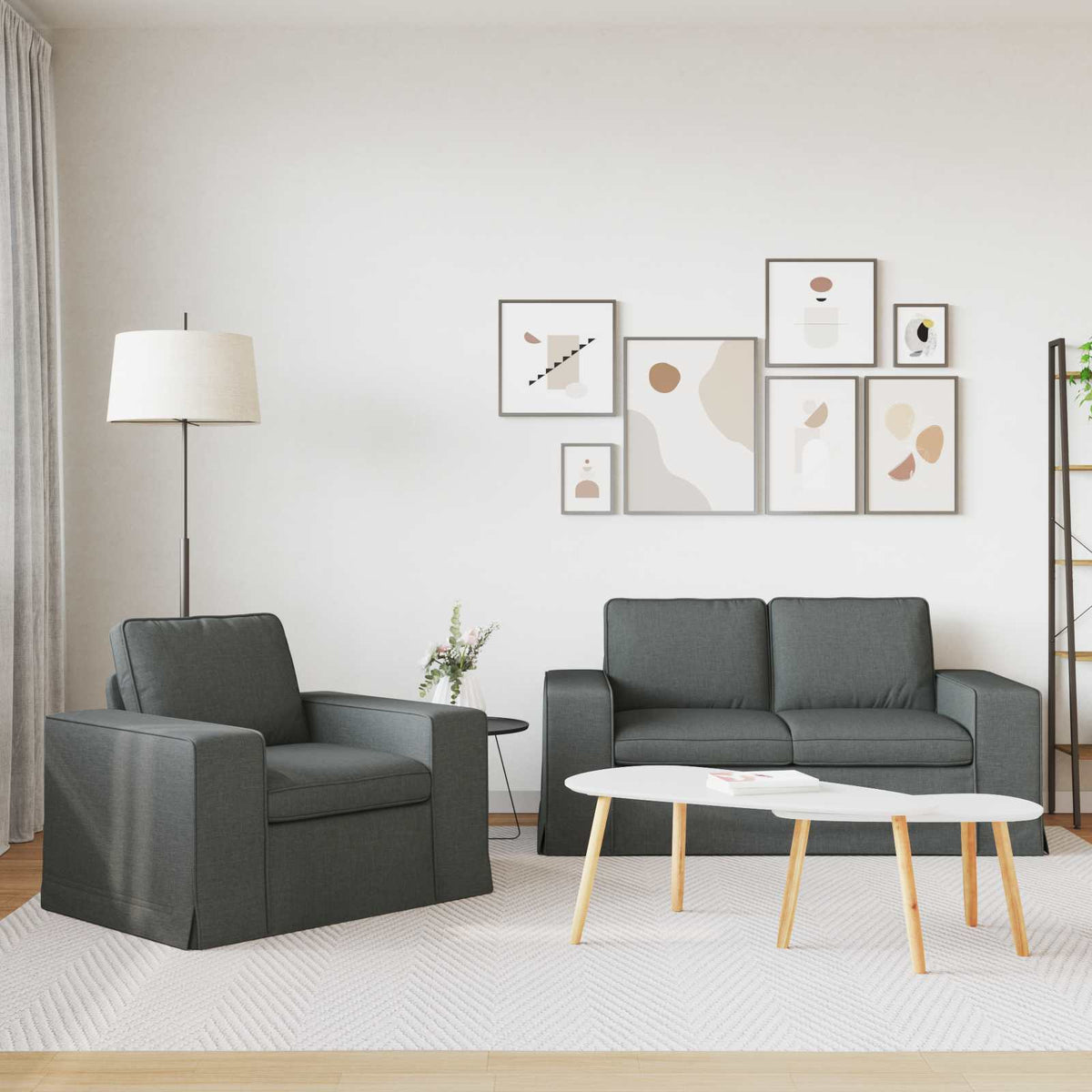 Sofa Set 2 pcs Dark Grey 162 x 80 x 82 cm Fabric