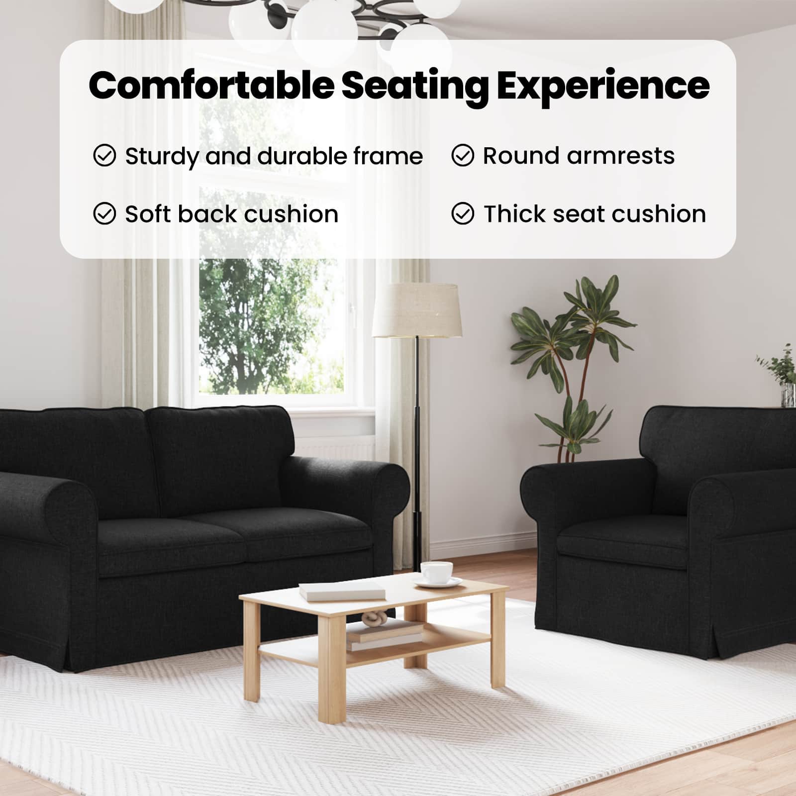 Sofa Set 2 pcs Black 175 x 82 x 80 cm Fabric