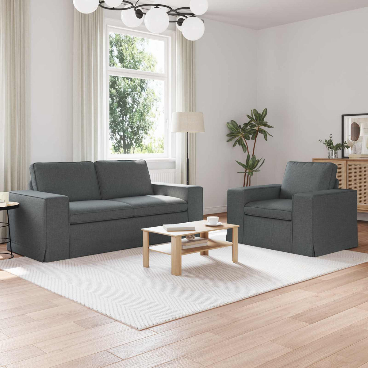 Sofa Set 2 pcs Dark Grey 182 x 80 x 82 cm Fabric