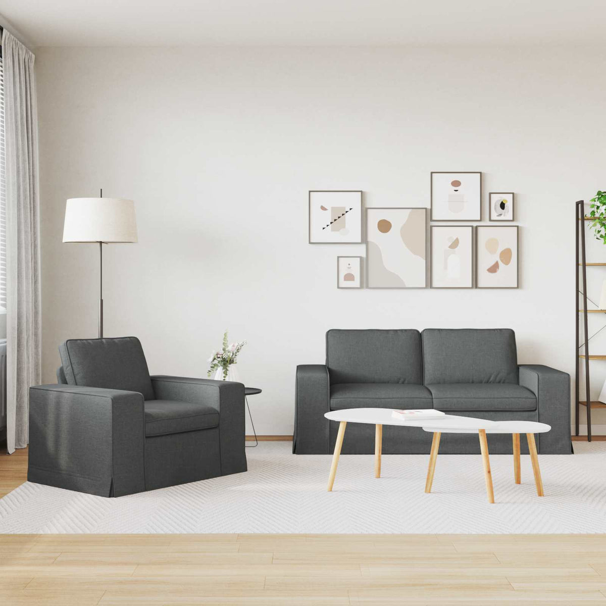 Sofa Set 2 pcs Dark Grey 182 x 80 x 82 cm Fabric
