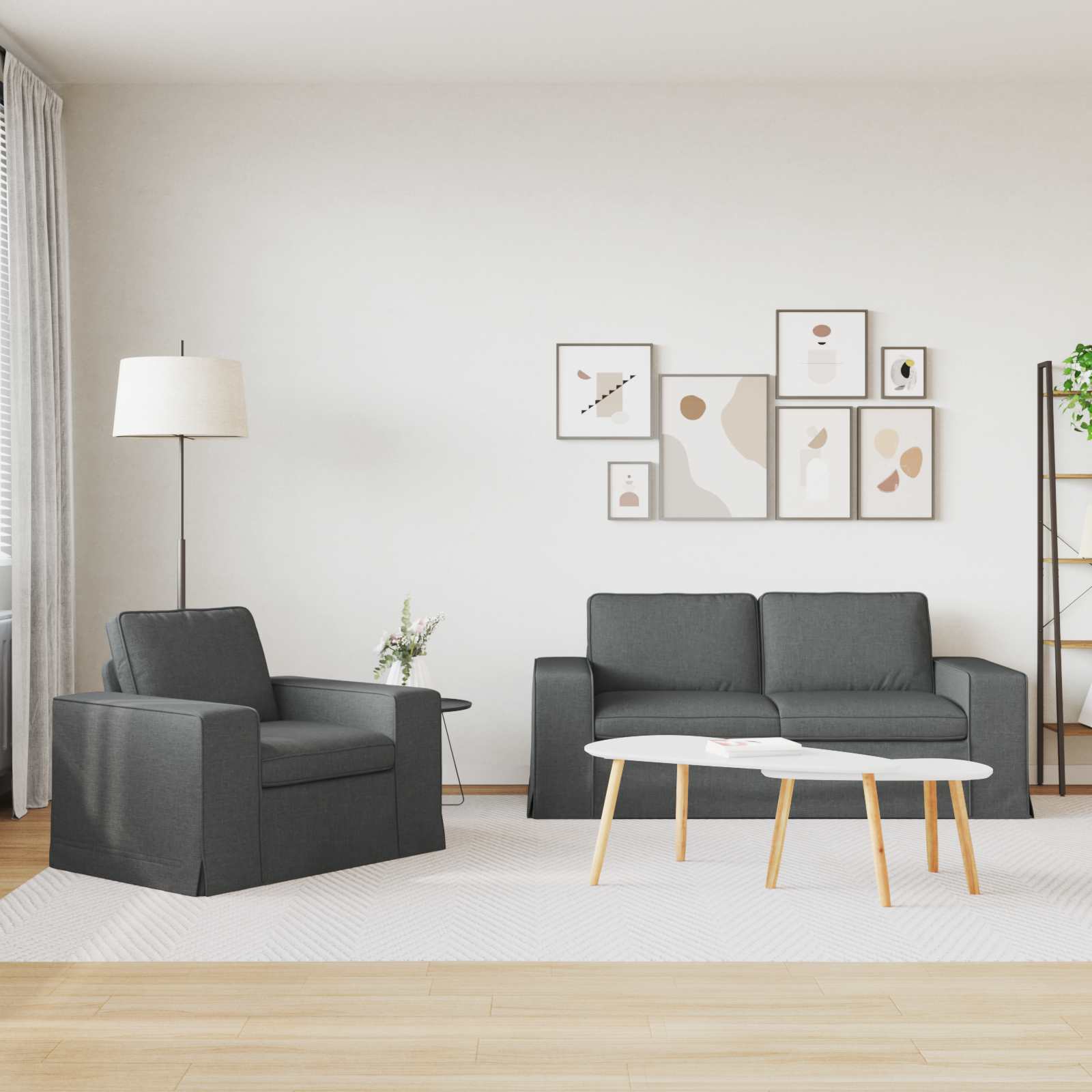 Sofa Set 2 pcs Dark Grey 182 x 80 x 82 cm Fabric