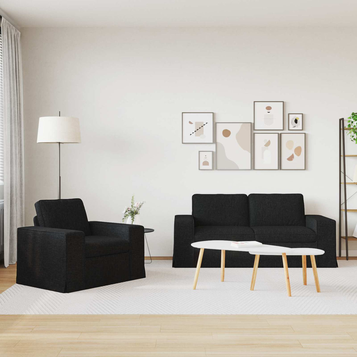 Sofa Set 2 pcs Black 182 x 80 x 82 cm Fabric