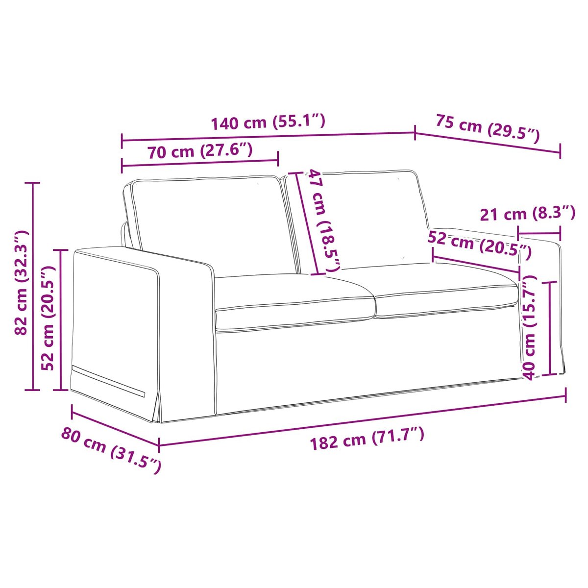 Sofa Set 2 pcs Black 182 x 80 x 82 cm Fabric