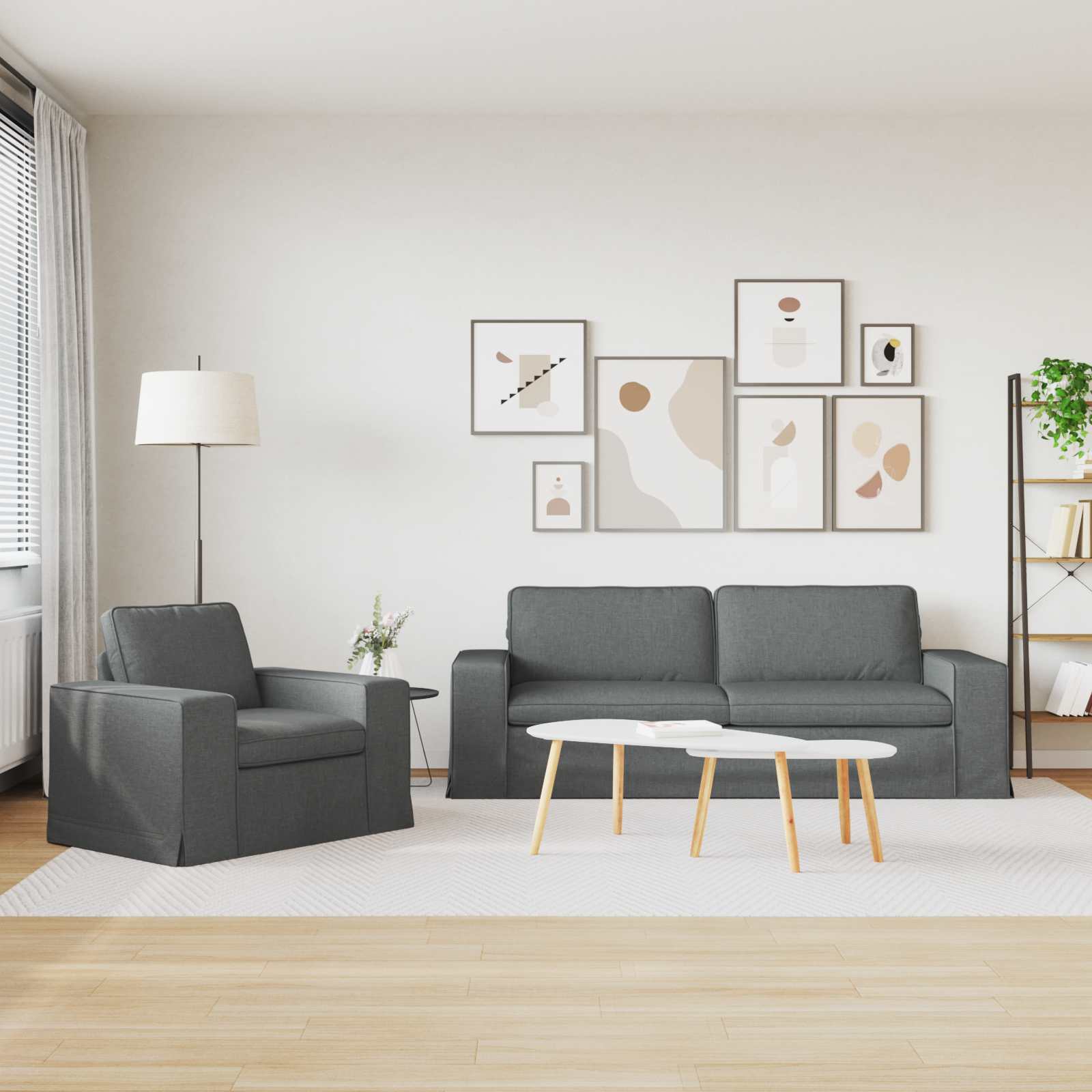 Sofa Set 2 pcs Dark Grey 222 x 80 x 82 cm Fabric