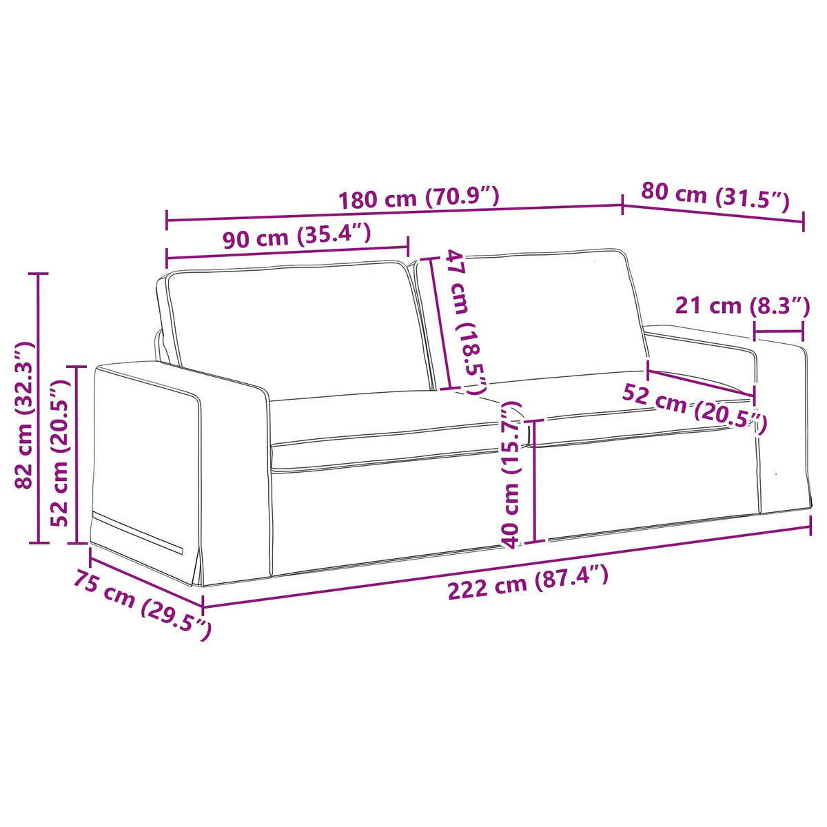 Sofa Set 2 pcs Dark Grey 222 x 80 x 82 cm Fabric