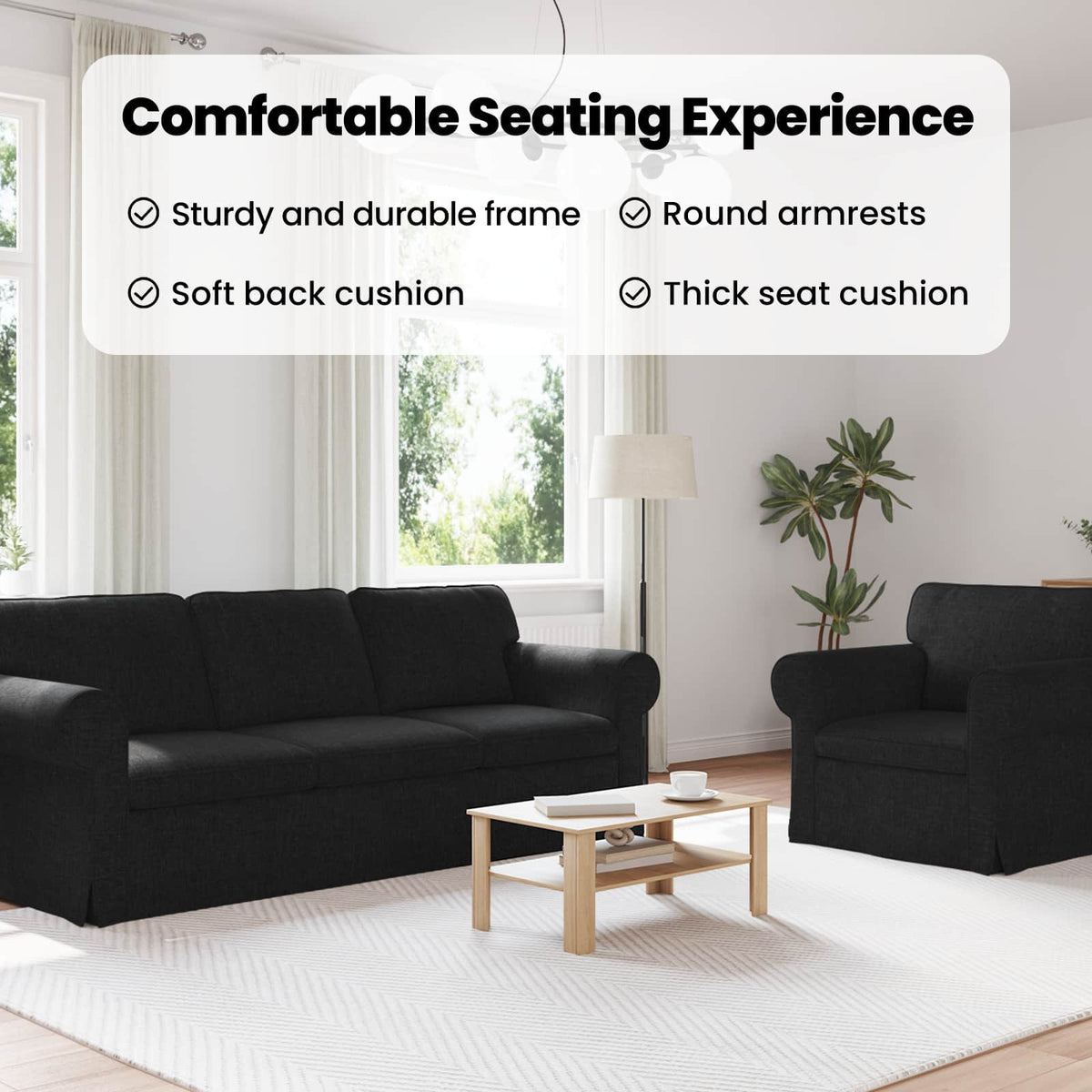 Sofa Set 2 pcs Black 245 x 82 x 80 cm Fabric