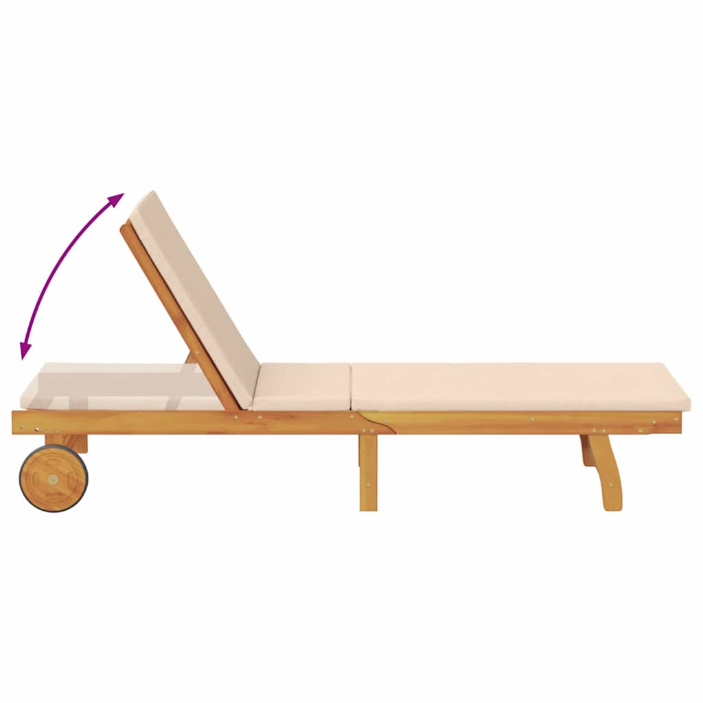 Sun Lounger Reclining with Cushion Beige Solid Acacia Wood