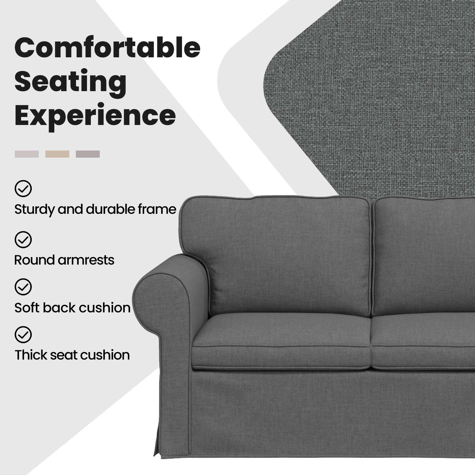 Sofa Dark Grey 215 x 82 x 80 cm Fabric
