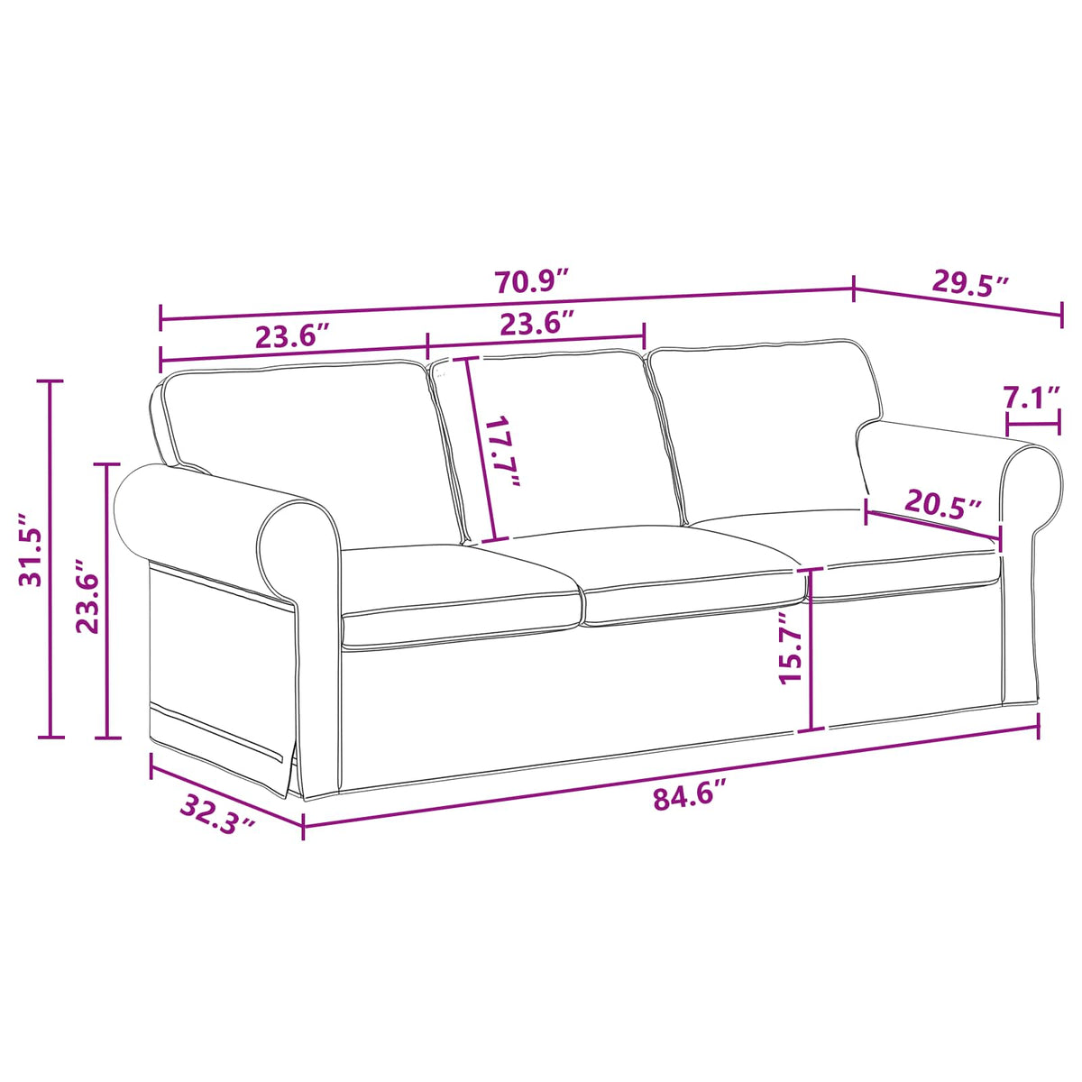 Sofa 180cm Dark Grey Metal