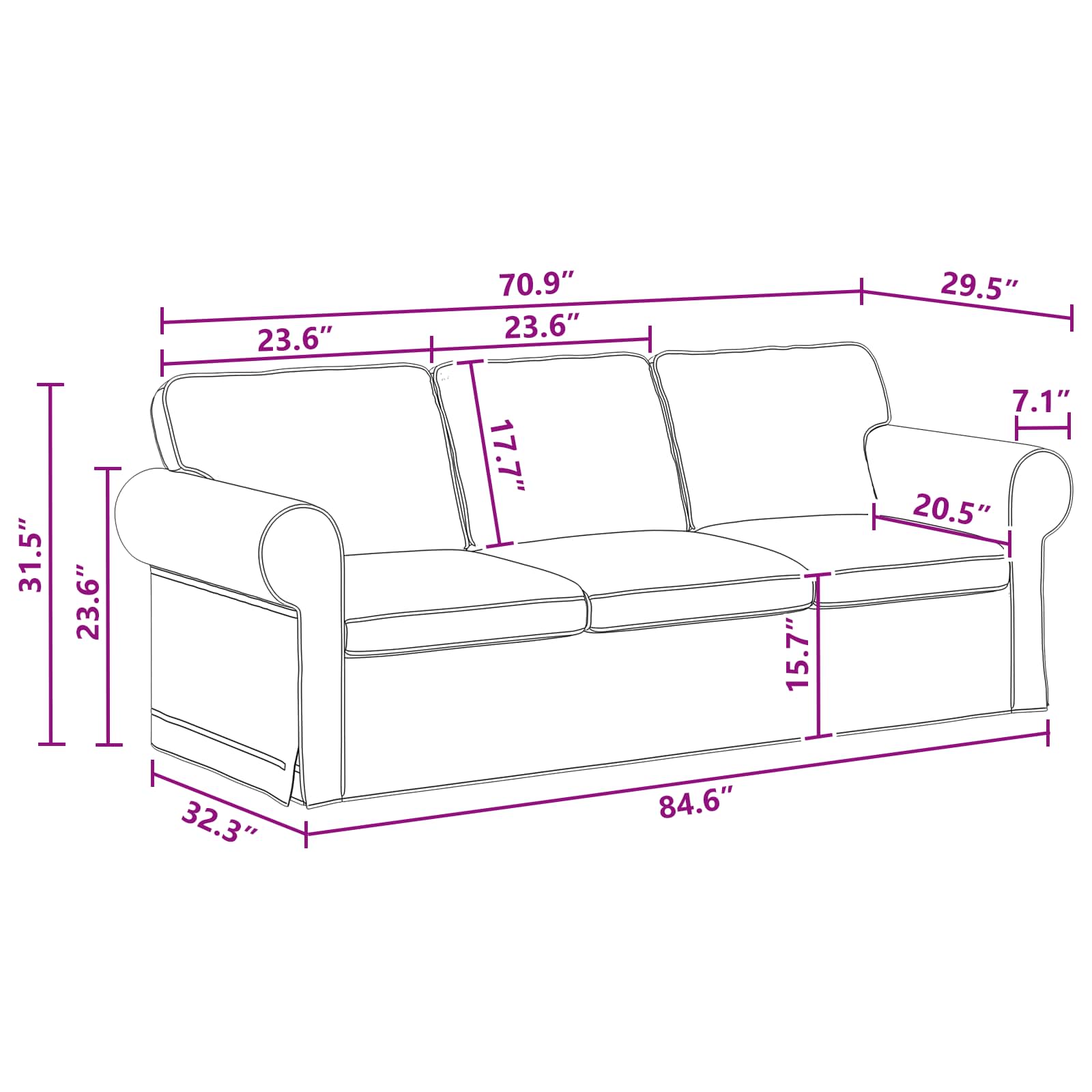Sofa 180cm Dark Grey Metal