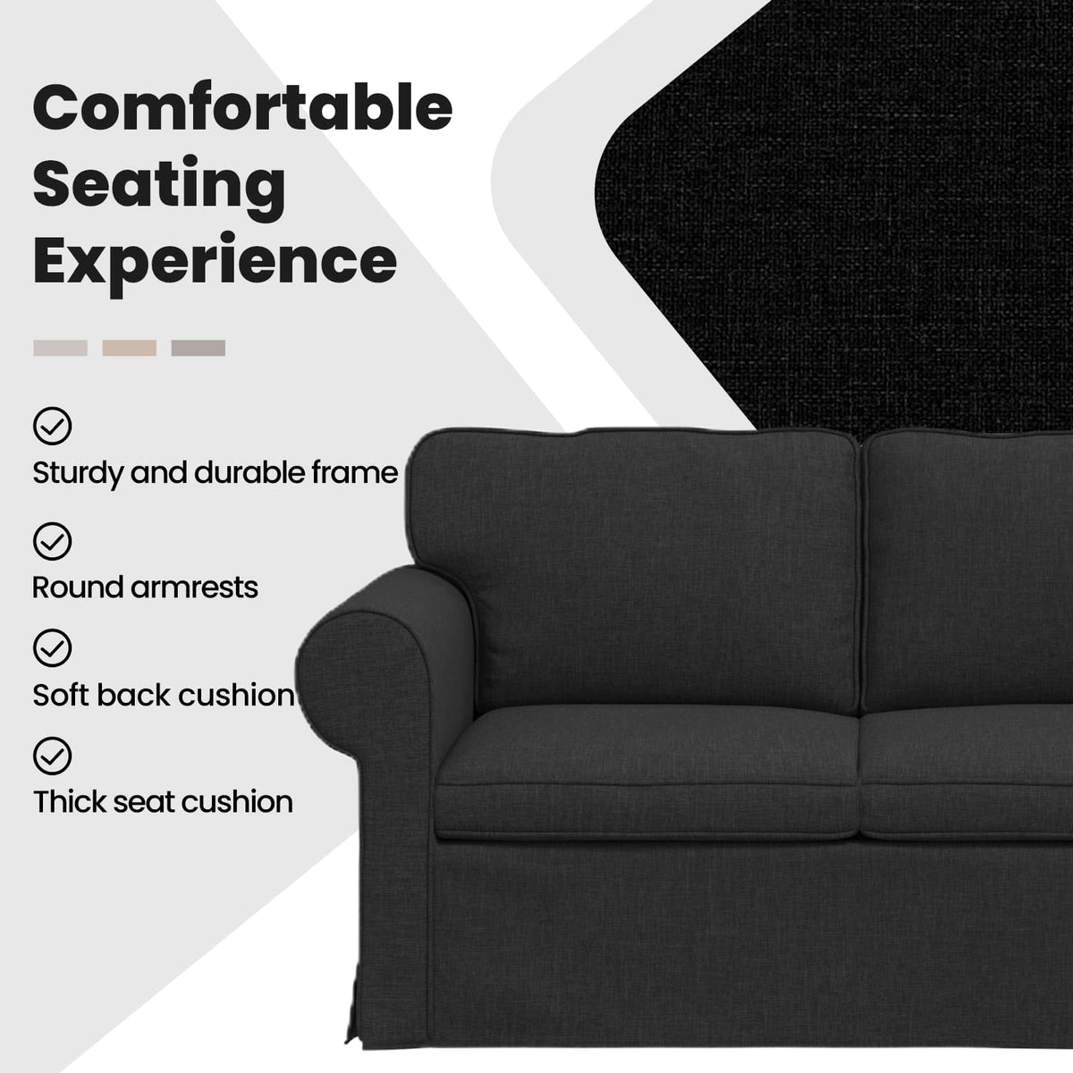 Sofa Black 215 x 82 x 80 cm Fabric