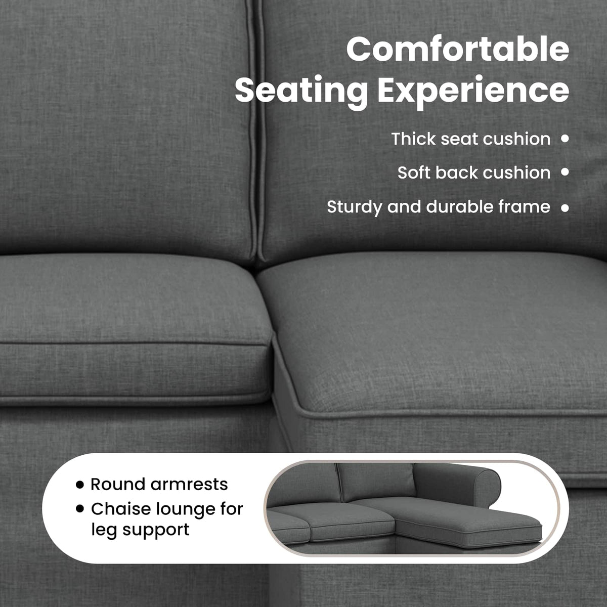 Sofa Dark Grey 195 x 138 x 80 cm Fabric