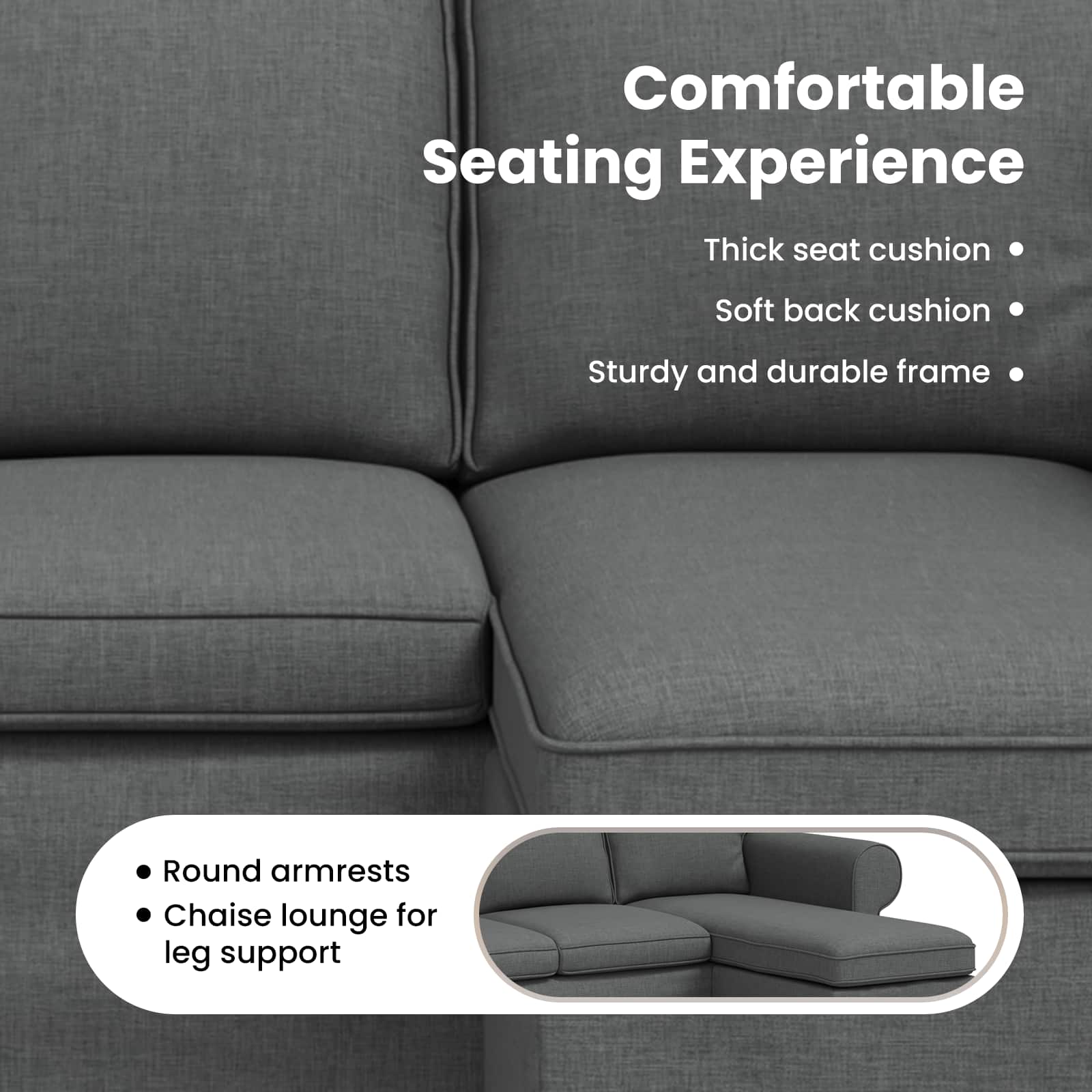 Sofa Dark Grey 245 x 138 x 80 cm Fabric