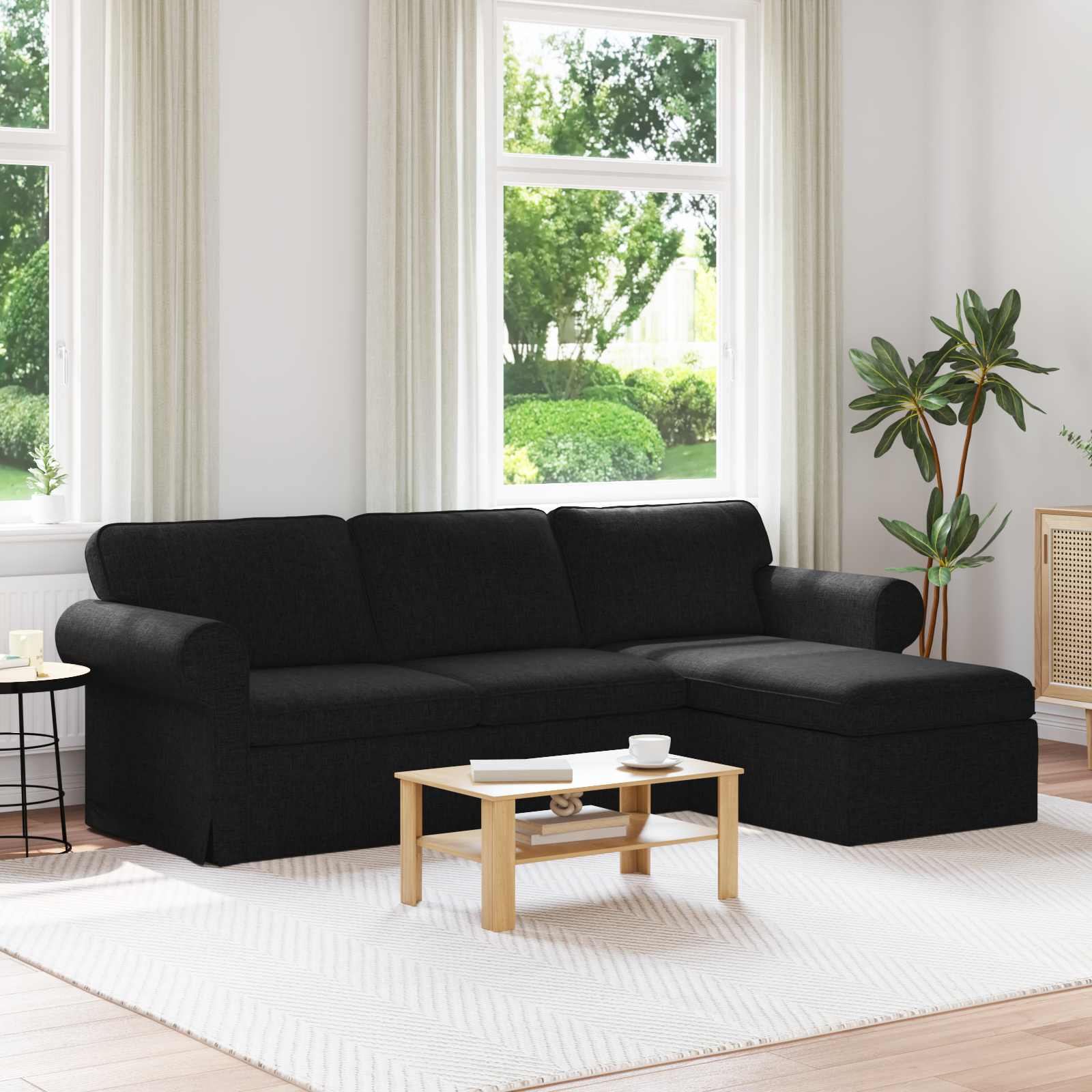 Sofa Black 215 x 138 x 80 cm Fabric