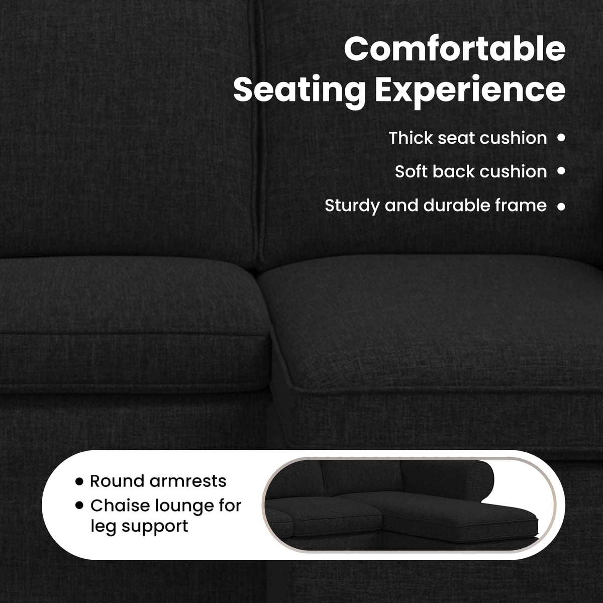 Sofa Black 245 x 138 x 80 cm Fabric