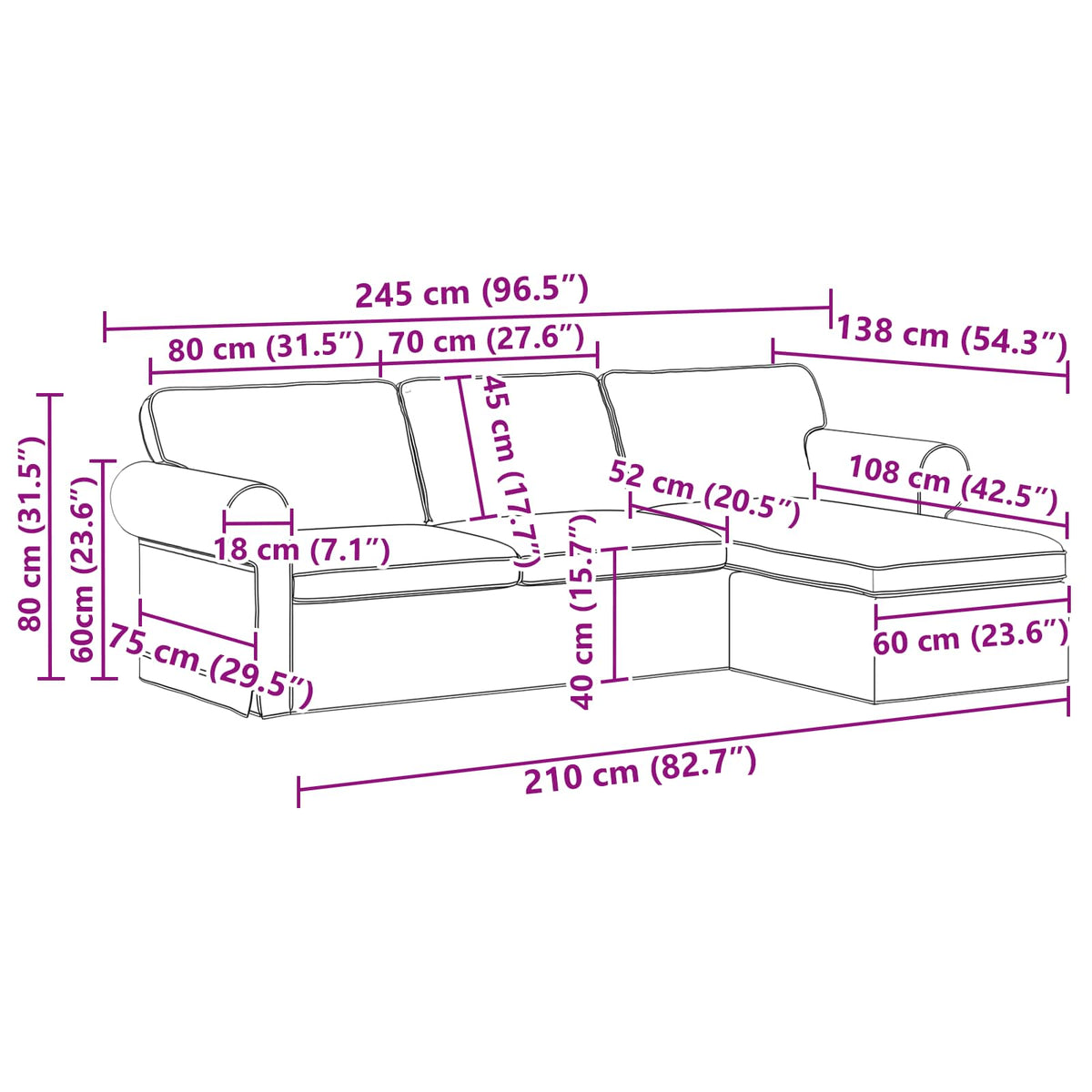 Sofa Black 215 x 138 x 80 cm Fabric