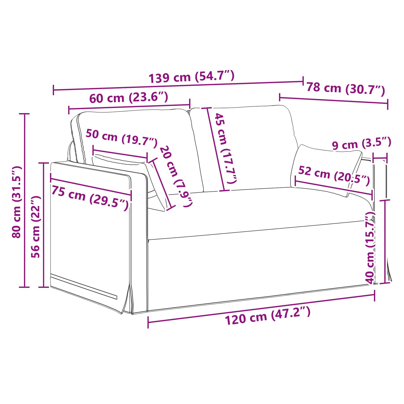 Sofa Black 139 x 78 x 80 cm Fabric