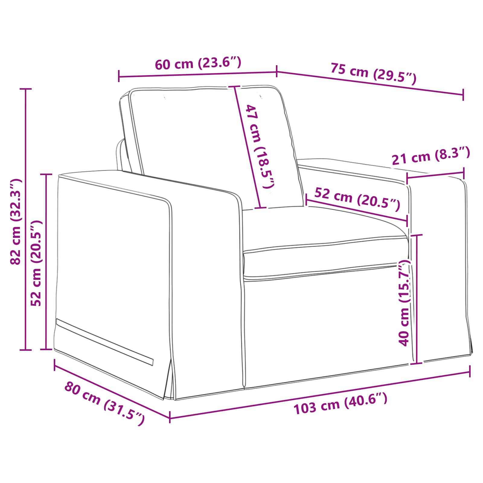 Sofa Black 103 x 80 x 82 cm Fabric