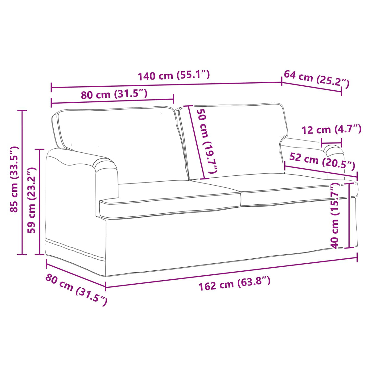Sofa Black 162 x 80 x 85 cm Fabric