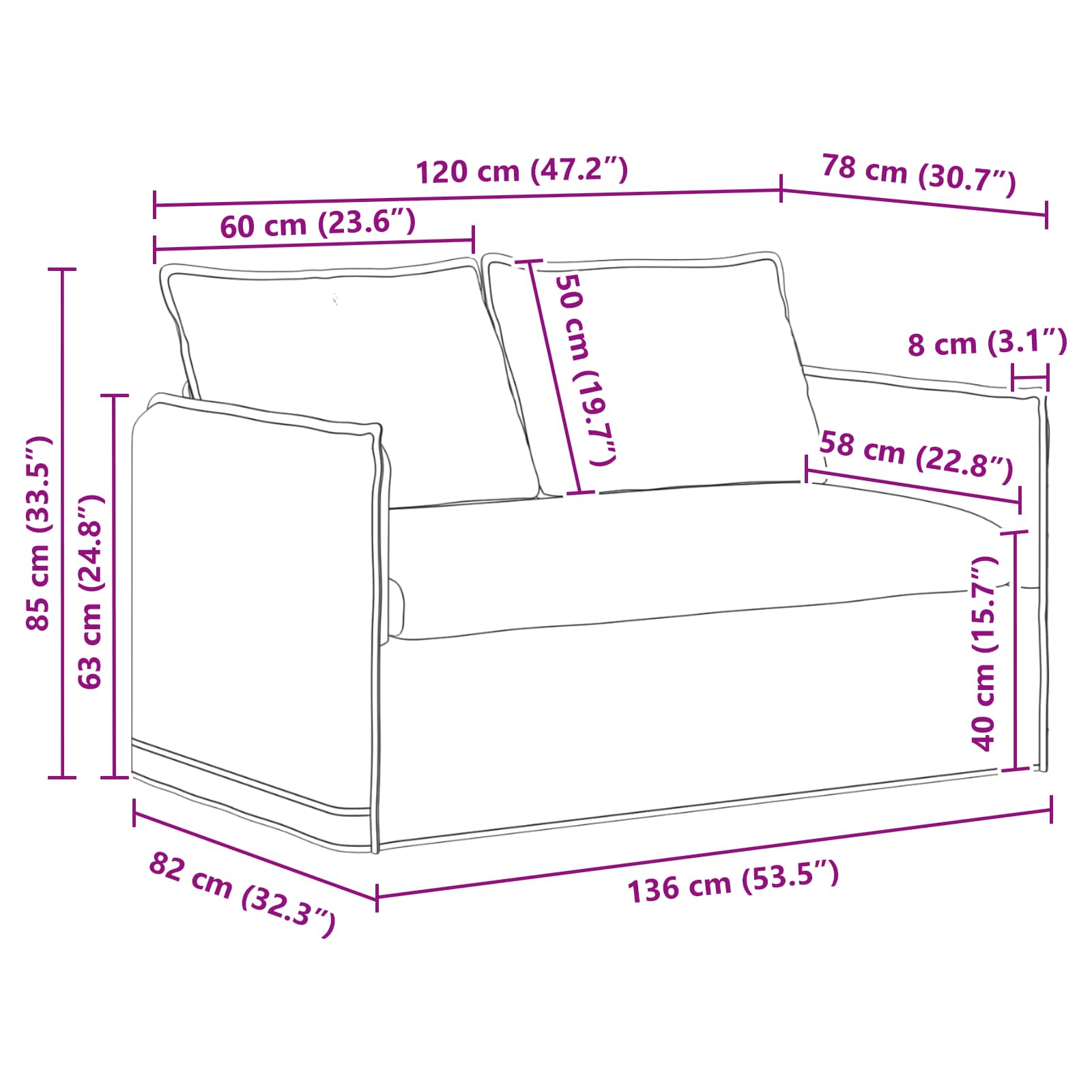 Sofa Black 136 x 82 x 85 cm Fabric