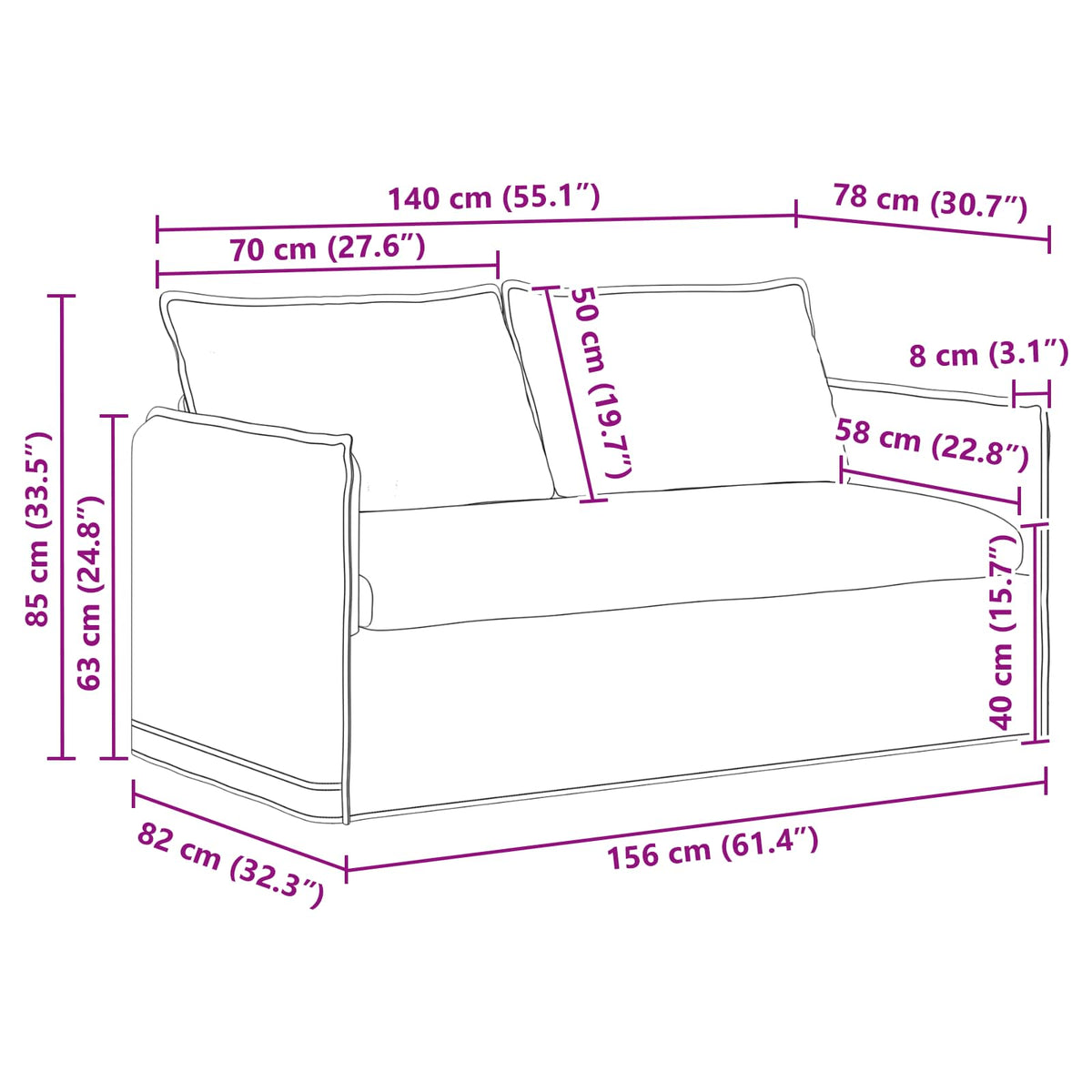 Sofa Dark Grey 156 x 82 x 85 cm Fabric