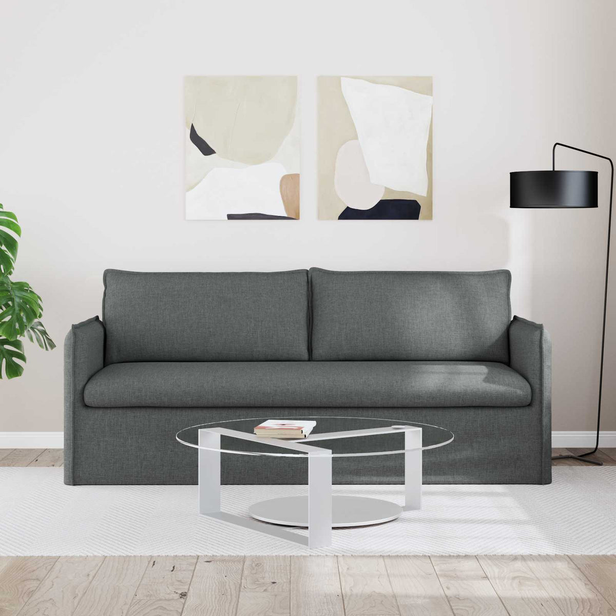 Sofa Dark Grey 196 x 82 x 85 cm Fabric