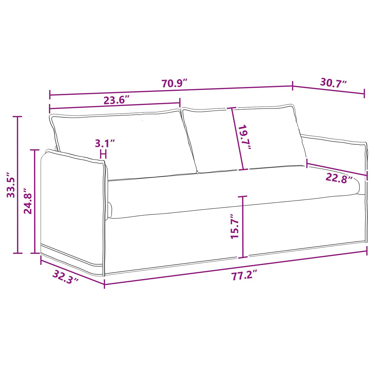 Sofa Dark Grey 196 x 82 x 85 cm Fabric