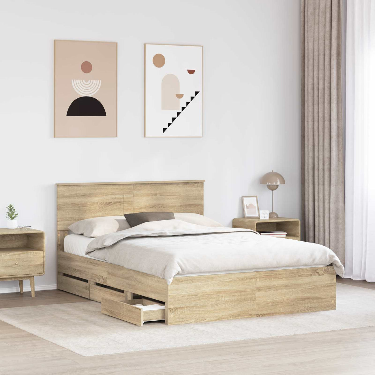 Bed Frame with Drawer Sonoma Oak 150 x 200 cm Engineered Wood