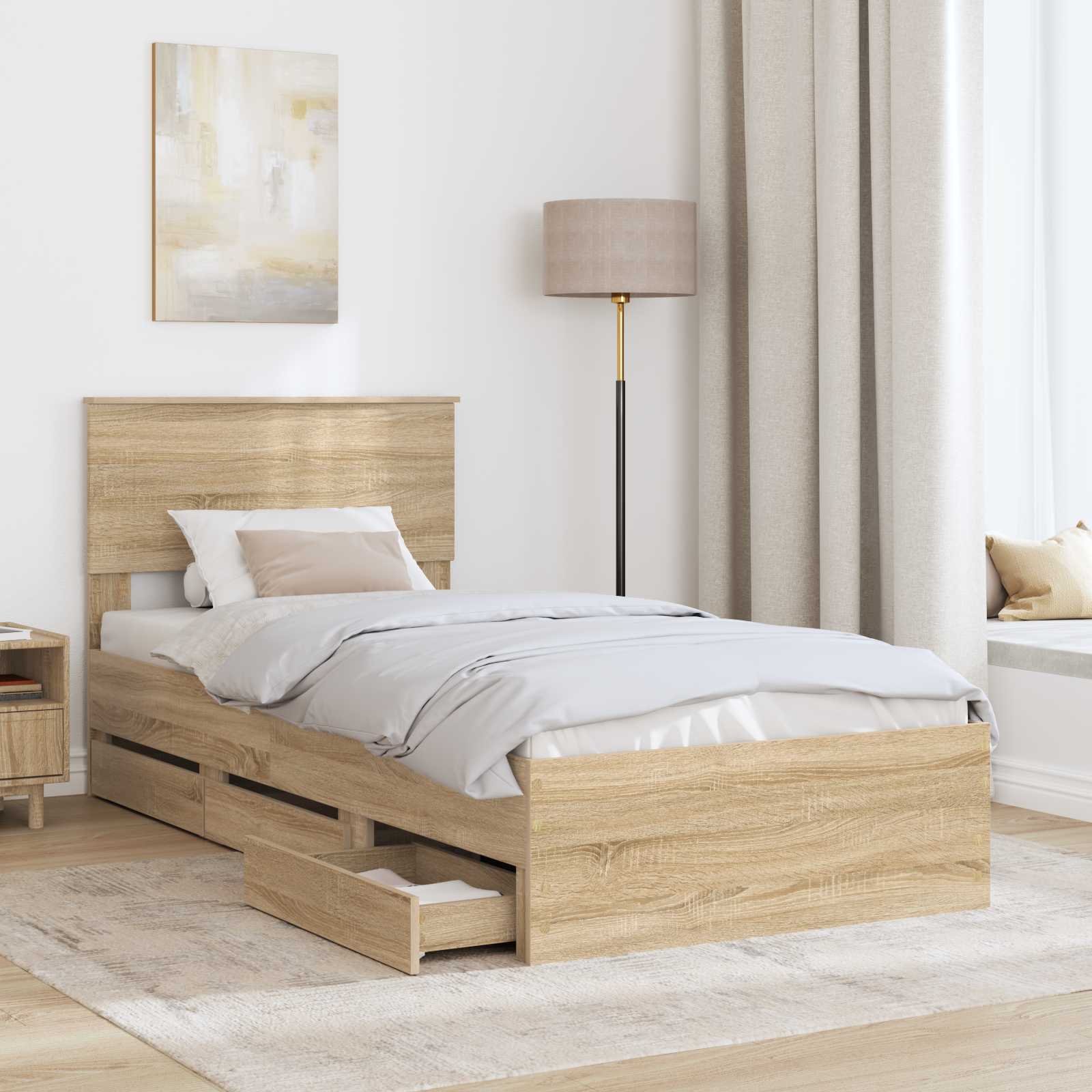 Bed Frame with Drawer Sonoma Oak 90 x 190 cm Engineered Wood