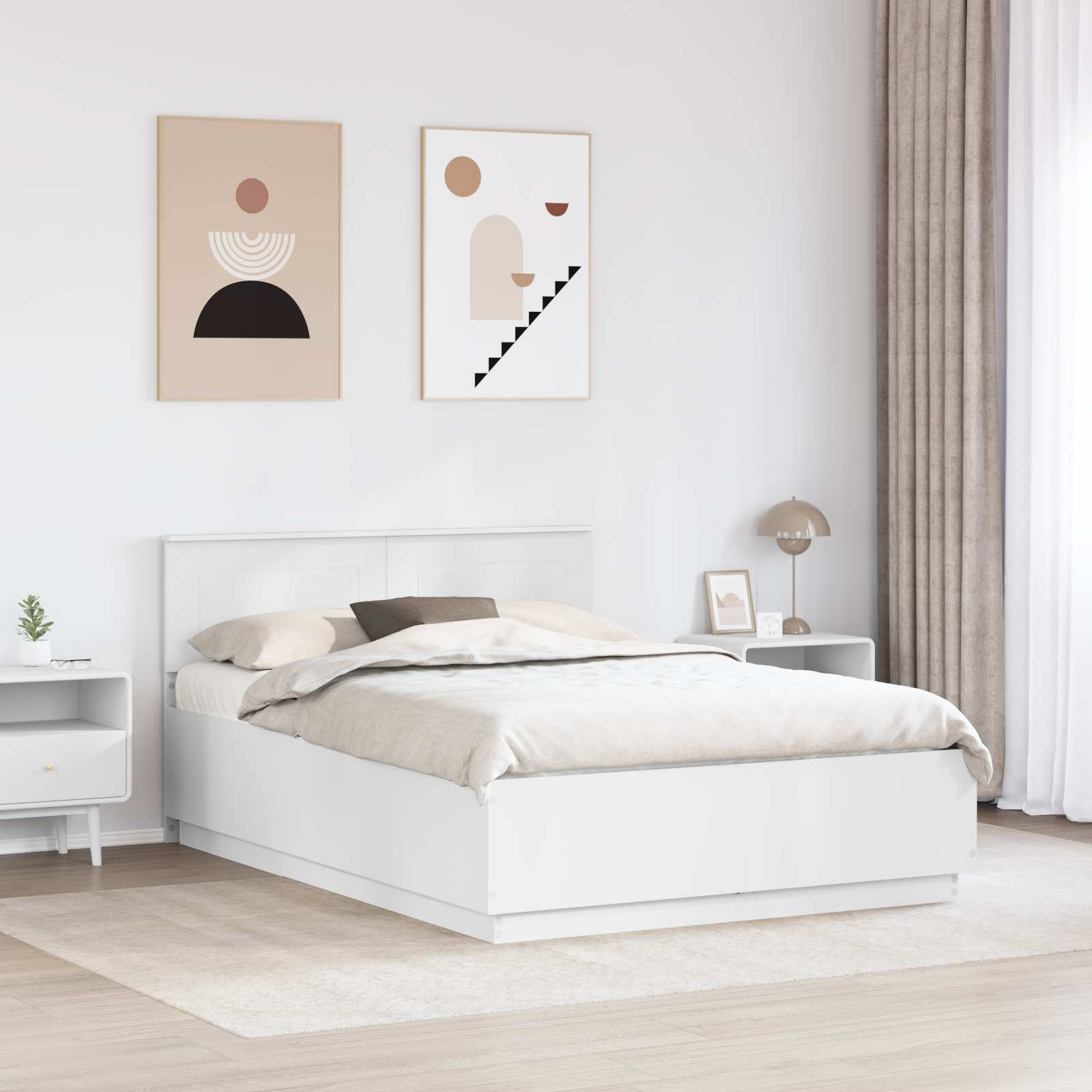 Bed Frame with Headboard White 150 x 200 cm Engineered Wood
