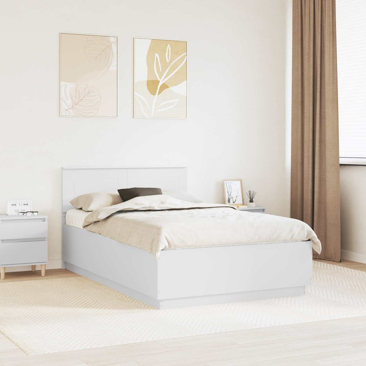 Bed Frame with Headboard White 135 x 190 cm Engineered Wood
