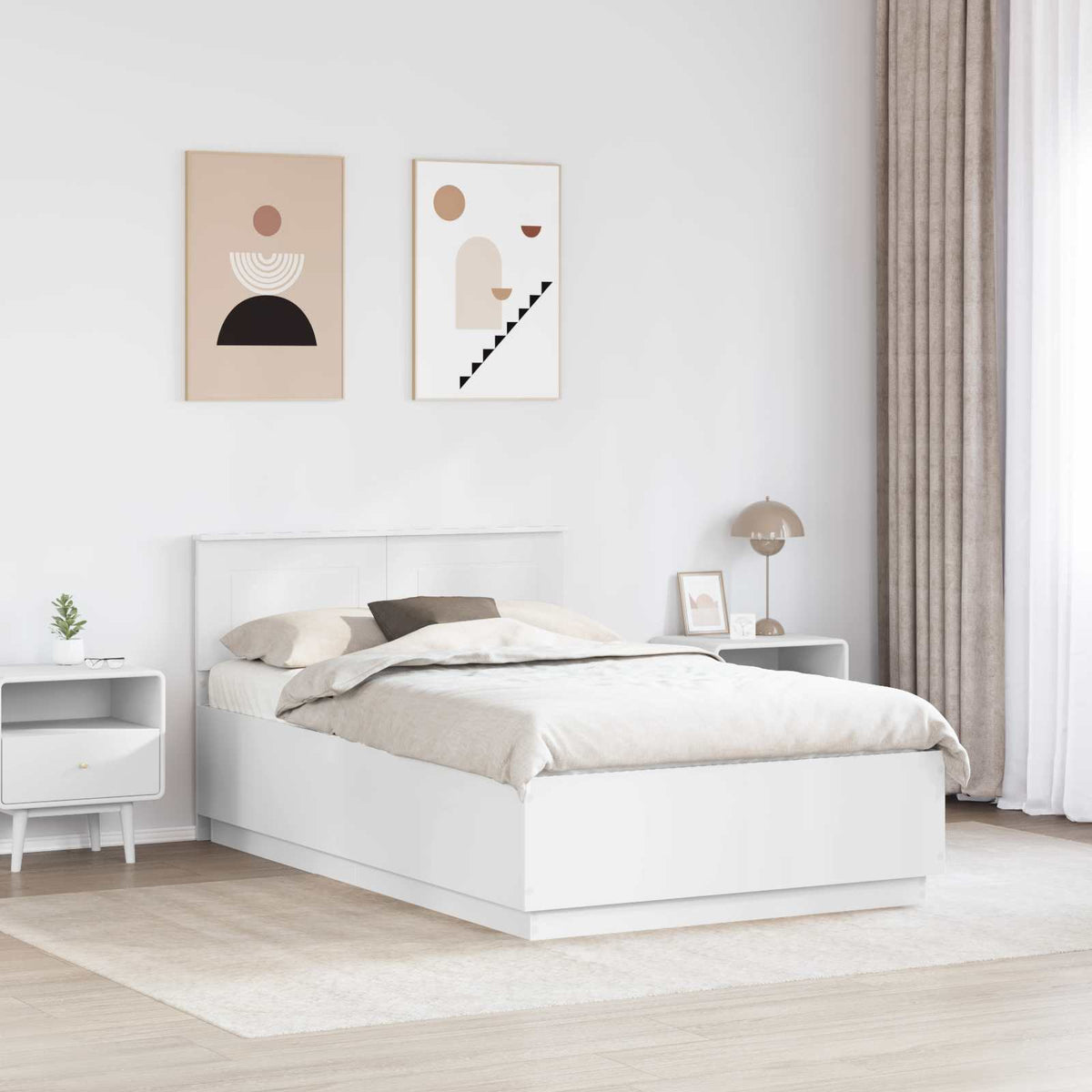 Bed Frame with Headboard White 135 x 190 cm Engineered Wood