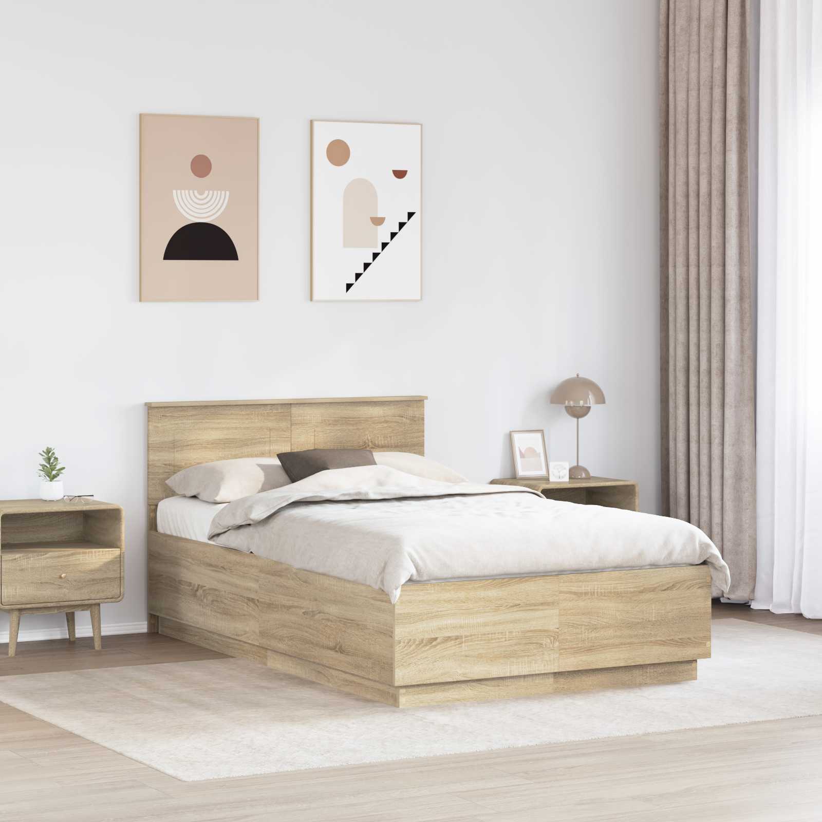 Bed Frame Sonoma Oak 135 x 190 cm Engineered Wood