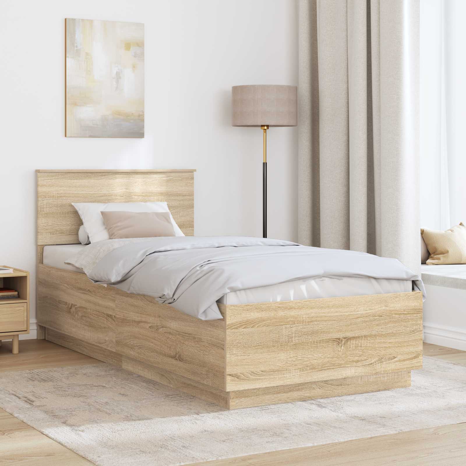 Bed Frame with Headboard Sonoma Oak 90 x 190 cm Engineered Wood