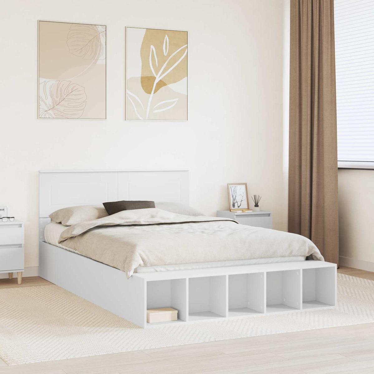 Bed Frame with Shelf Manual White 150 x 200 cm Engineered Wood