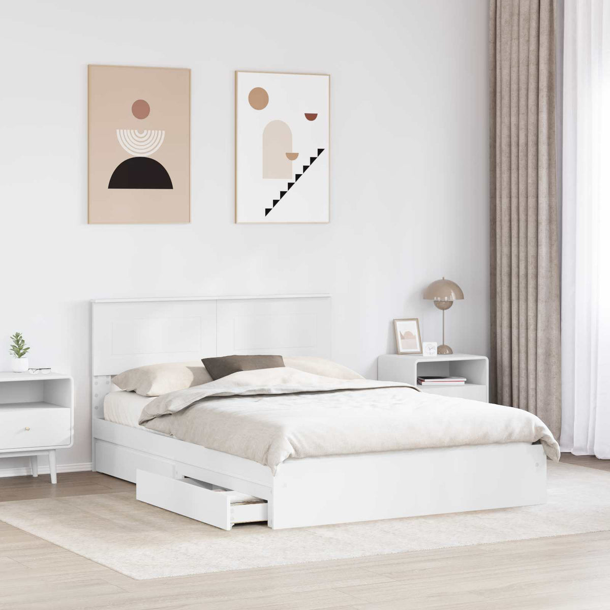 Storage Bed with Headboard White 150 x 200 cm Engineered Wood