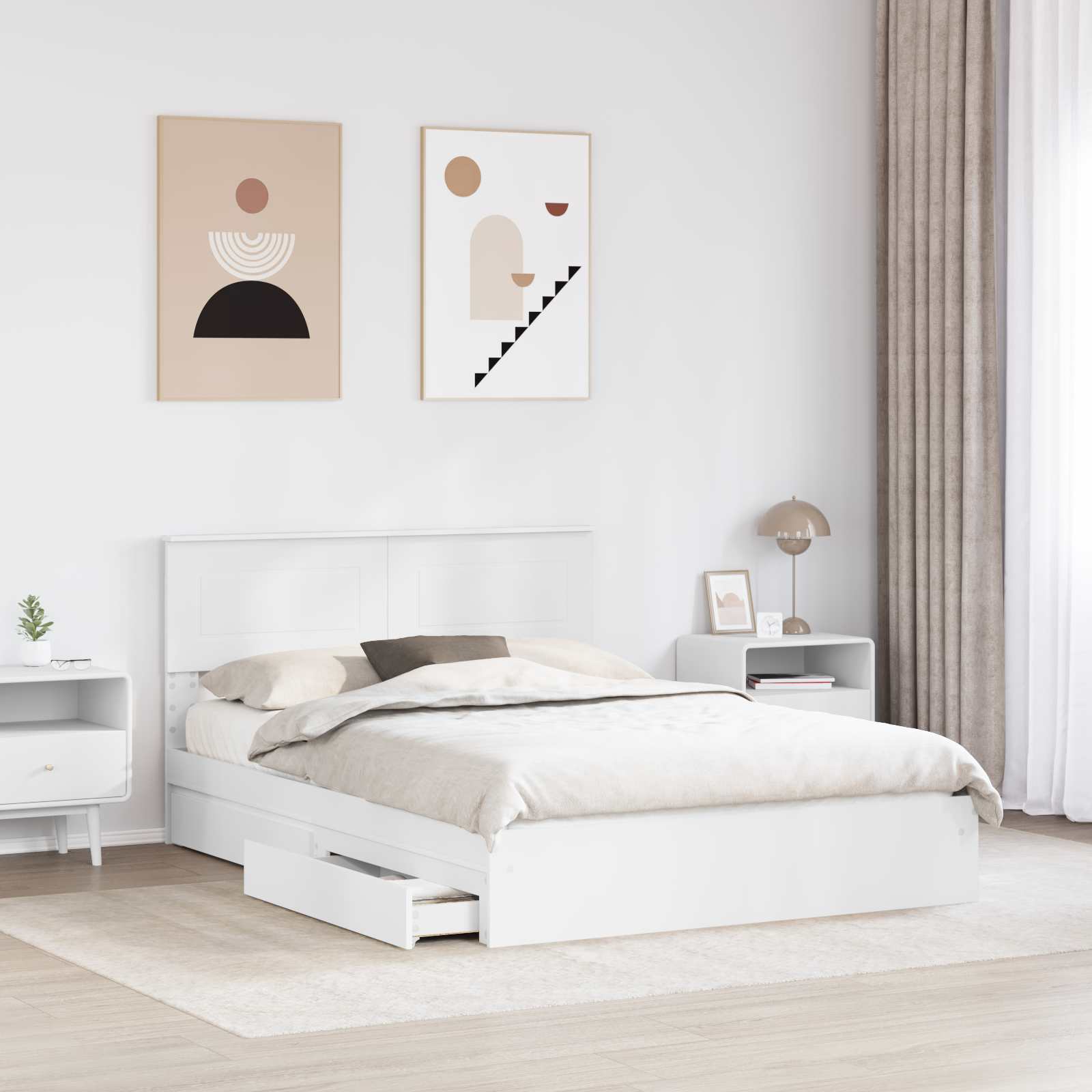 Storage Bed with Headboard White 150 x 200 cm Engineered Wood