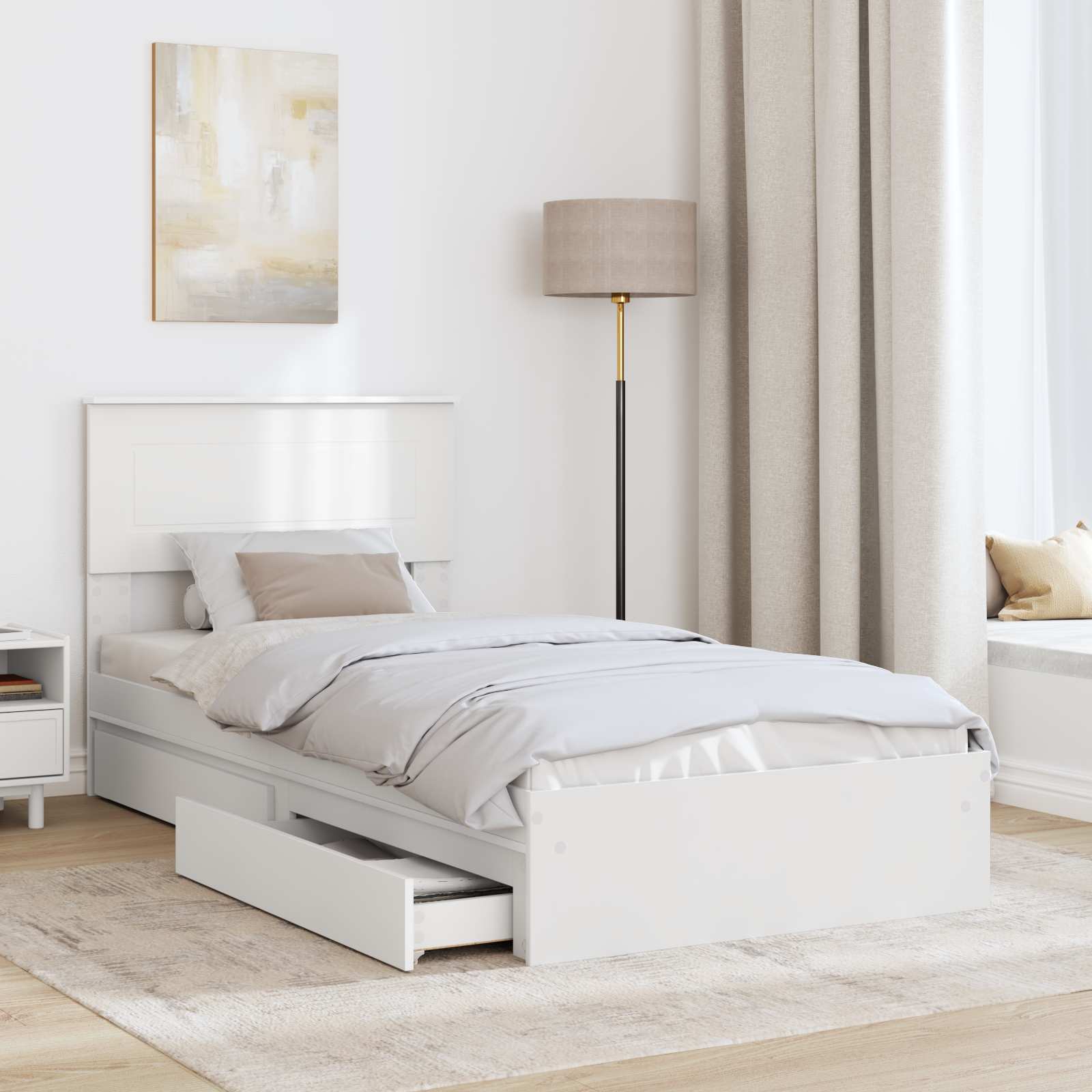 Storage Bed with Headboard White 90 x 190 cm Engineered Wood