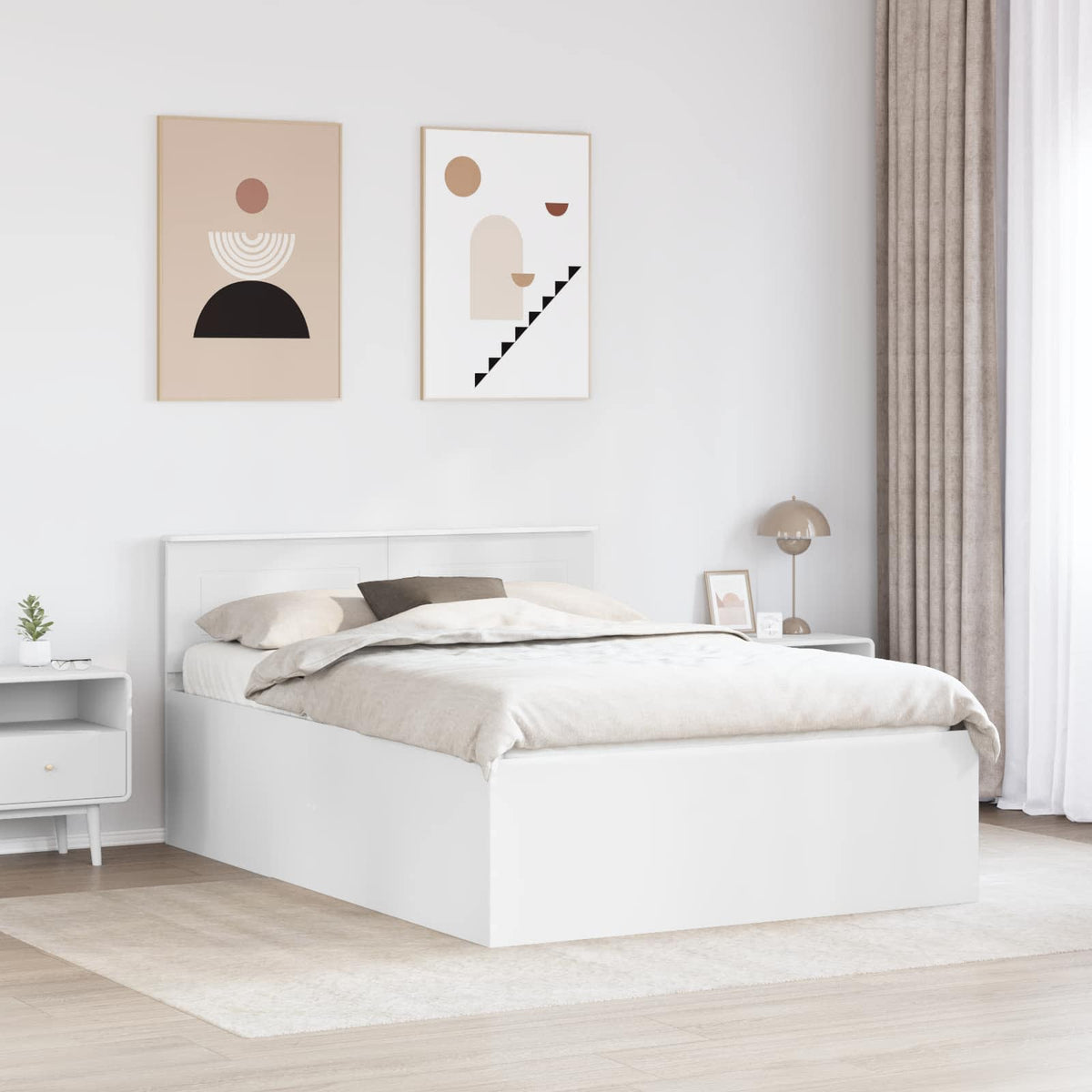 Bed Frame with Headboard White 150 x 200 cm Engineered Wood