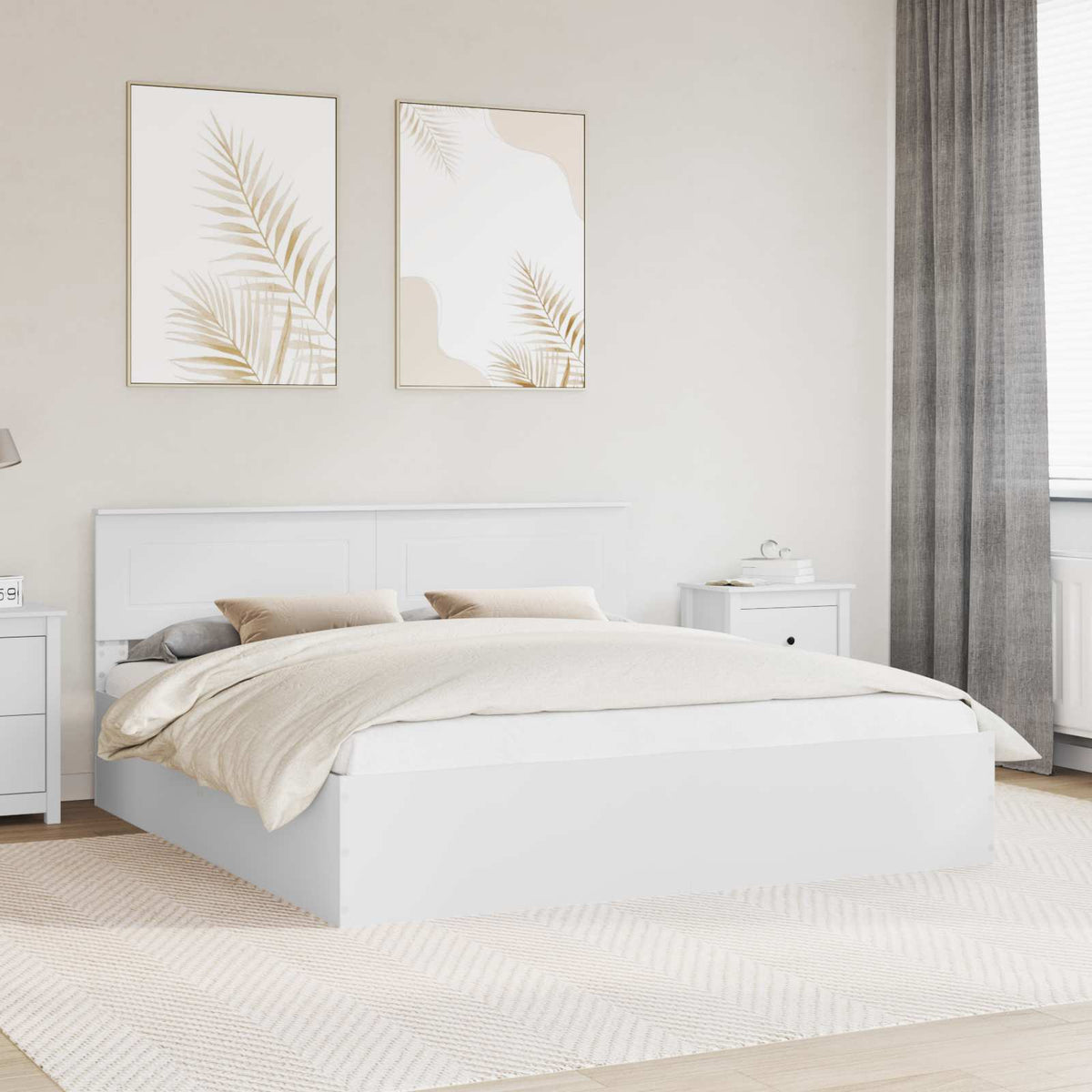 Bed Frame with Headboard White 180 x 200 cm Engineered Wood