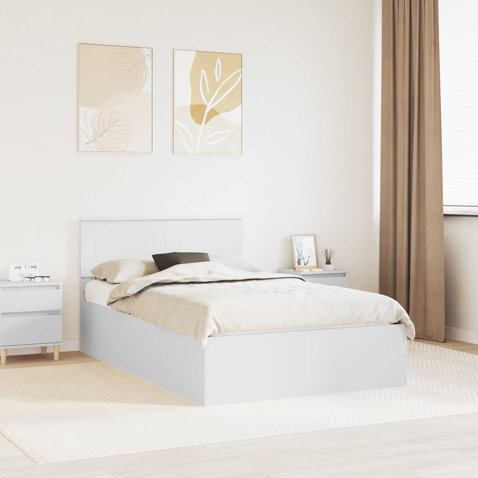 Bed Frame with Headboard White 135 x 190 cm Engineered Wood